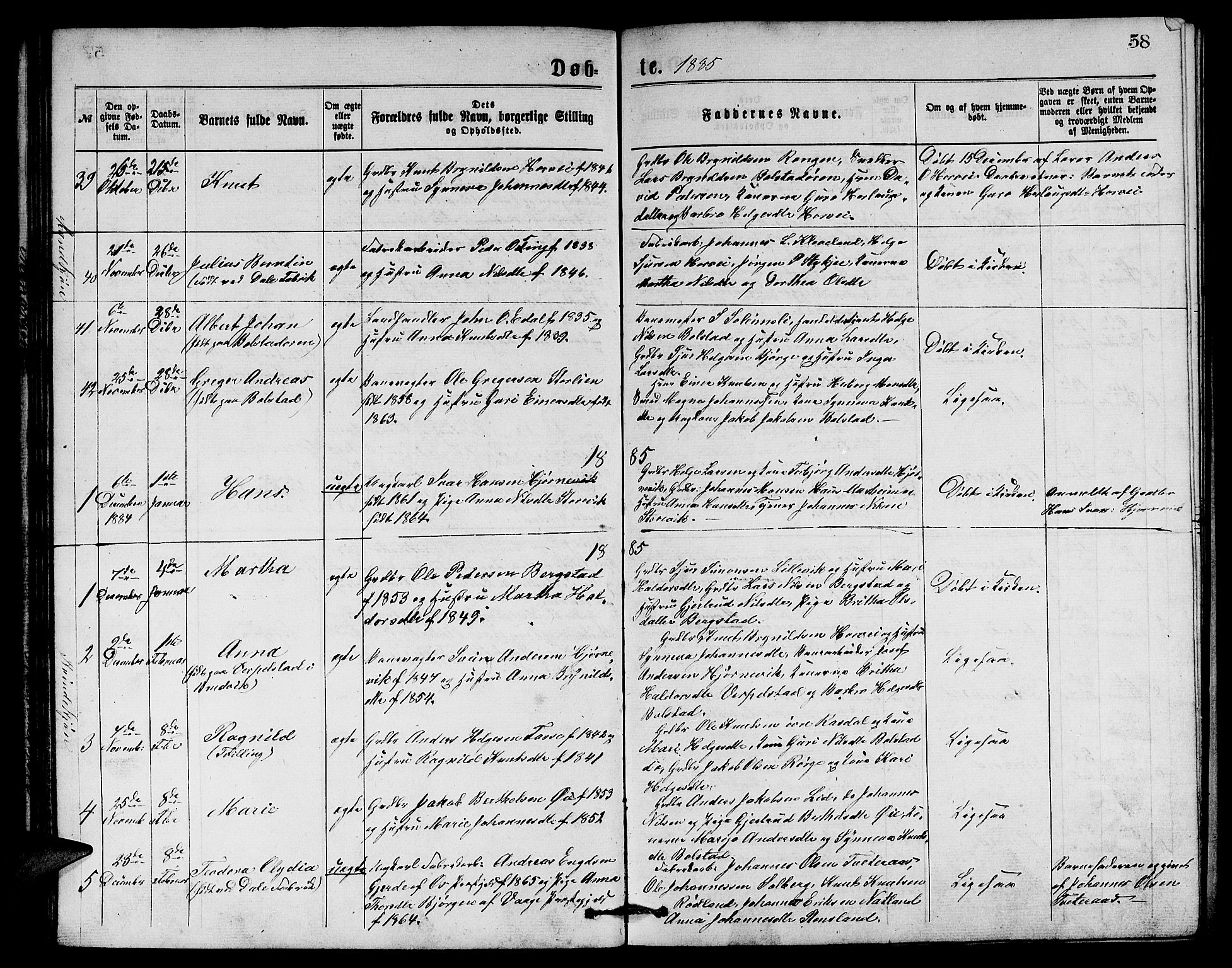 Evanger sokneprestembete, AV/SAB-A-99924: Parish register (copy) no. A 3, 1875-1887, p. 58