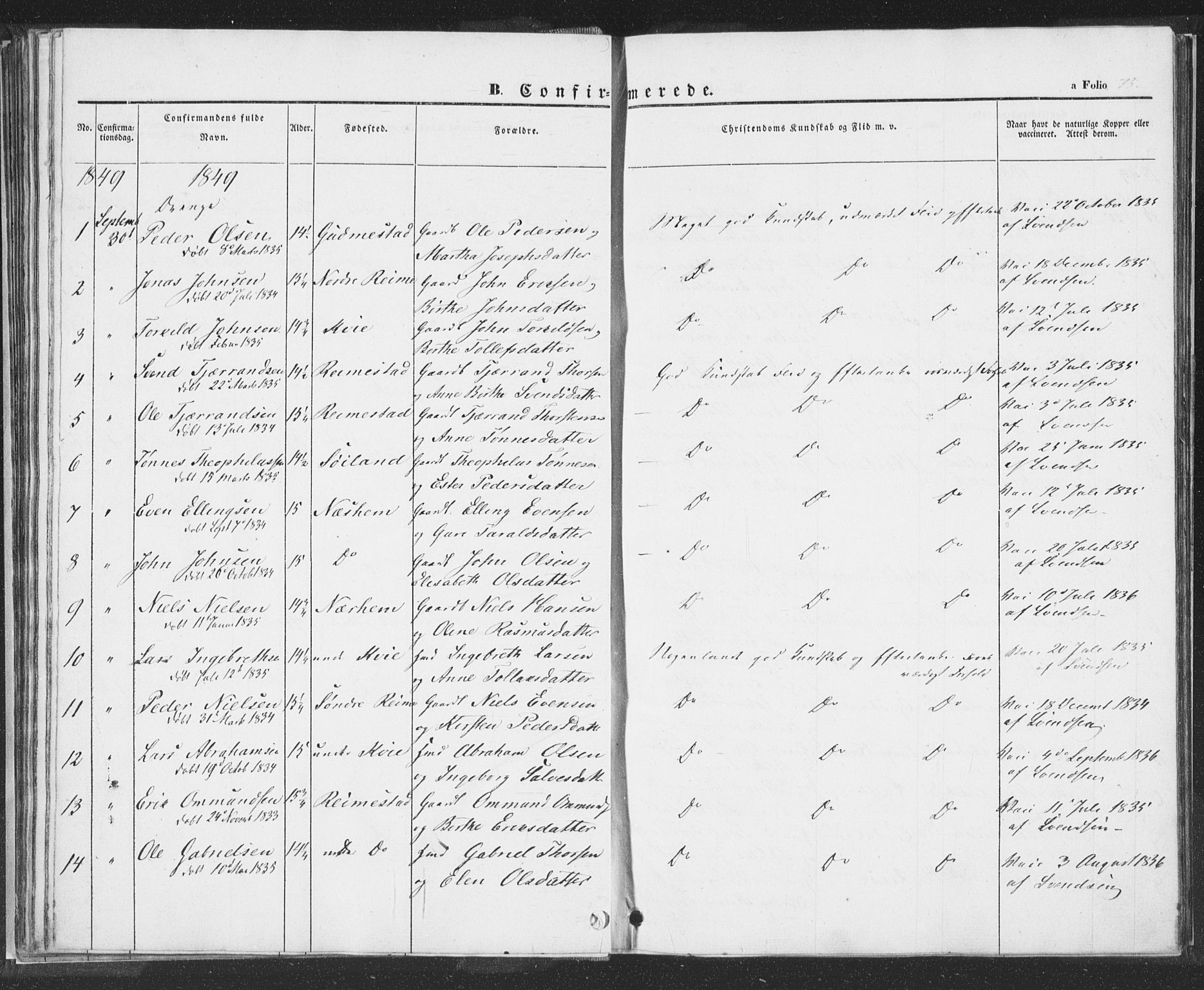 Hå sokneprestkontor, SAST/A-101801/001/30BA/L0006: Parish register (official) no. A 5, 1842-1853, p. 75