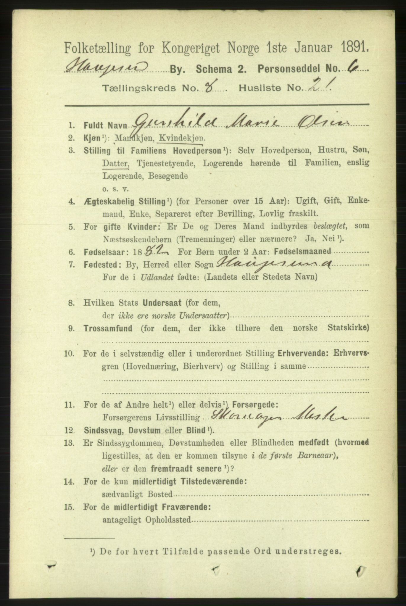 RA, 1891 census for 1106 Haugesund, 1891, p. 3715