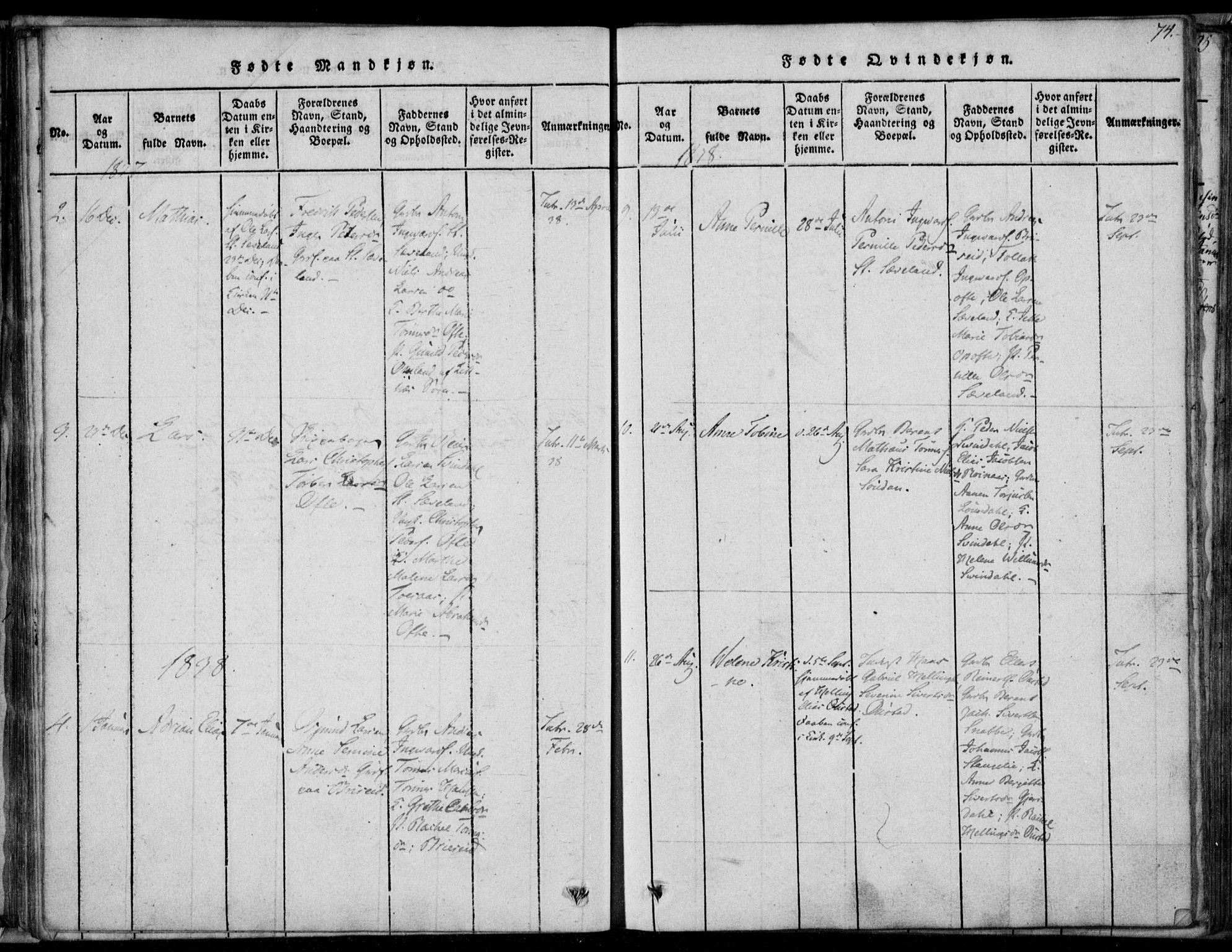 Herad sokneprestkontor, SAK/1111-0018/F/Fa/Faa/L0003: Parish register (official) no. A 3, 1816-1844, p. 74