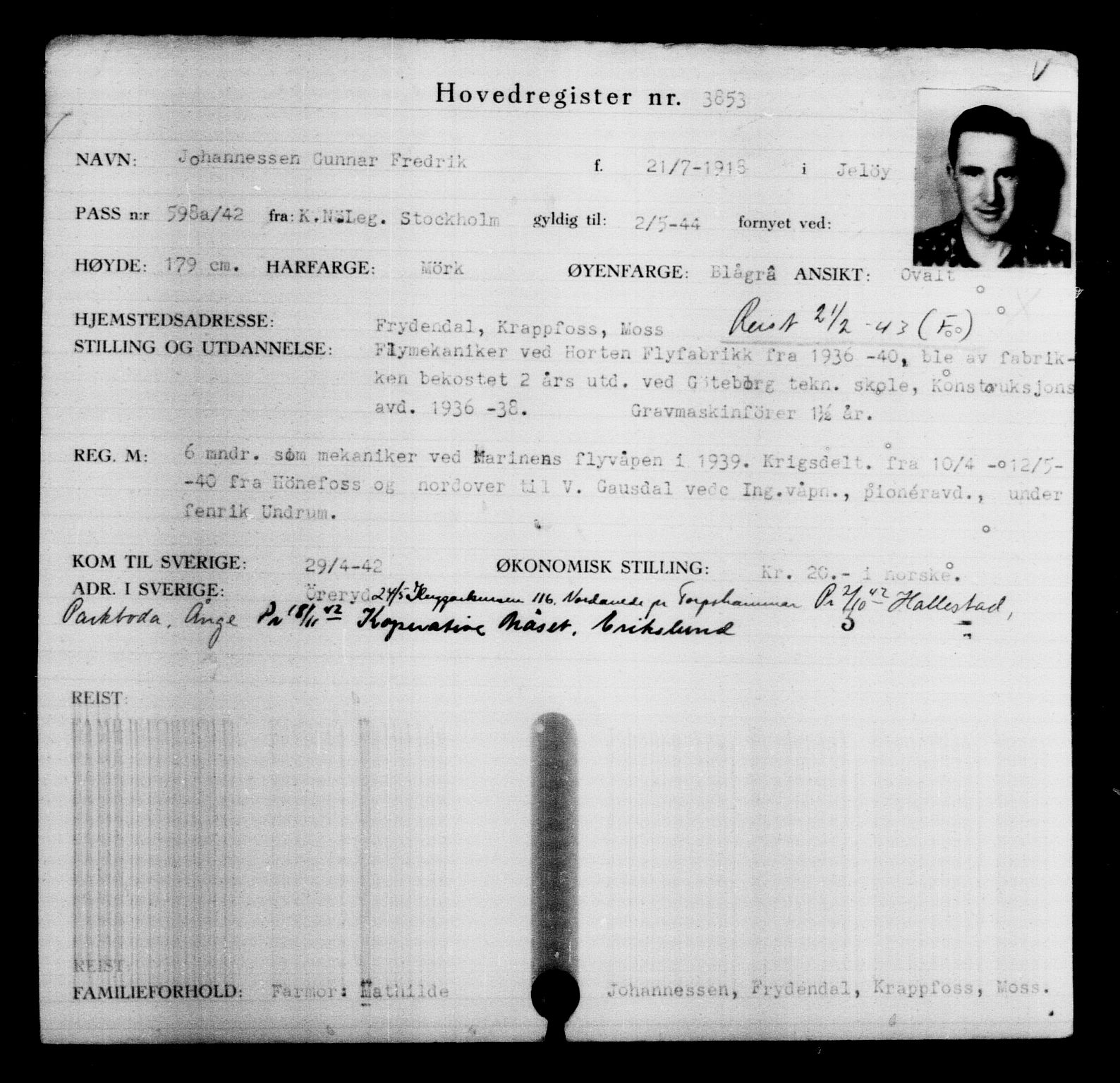 Utenriksstasjonene, Legasjonen i Stockholm, Flyktningkontoret, AV/RA-S-6753/V/Va/L0004: Kjesäterkartoteket, flyktninger med registreringsnr. 3496-6610, 1940-1945, p. 416
