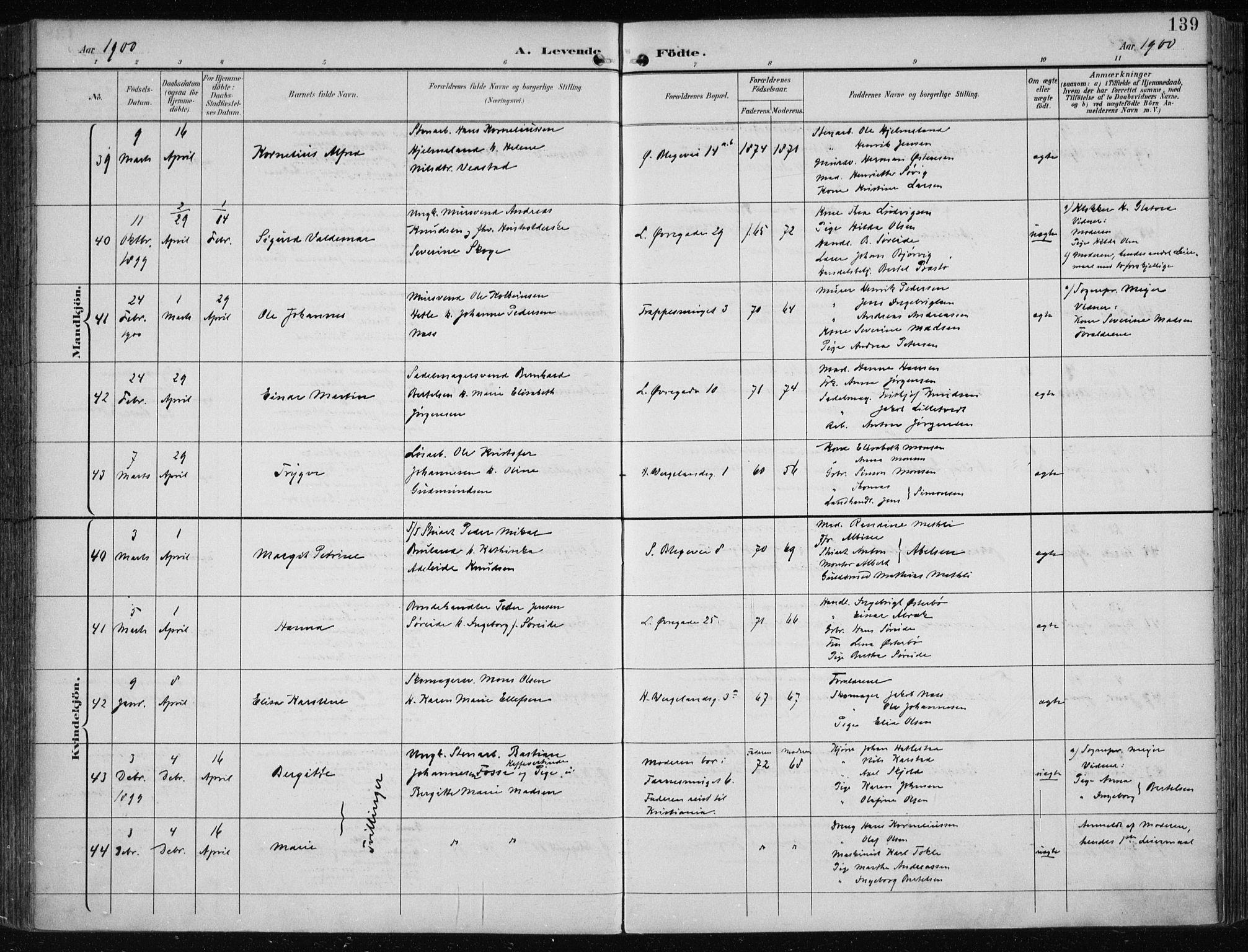 Korskirken sokneprestembete, SAB/A-76101/H/Hab: Parish register (copy) no. B 10, 1896-1905, p. 139