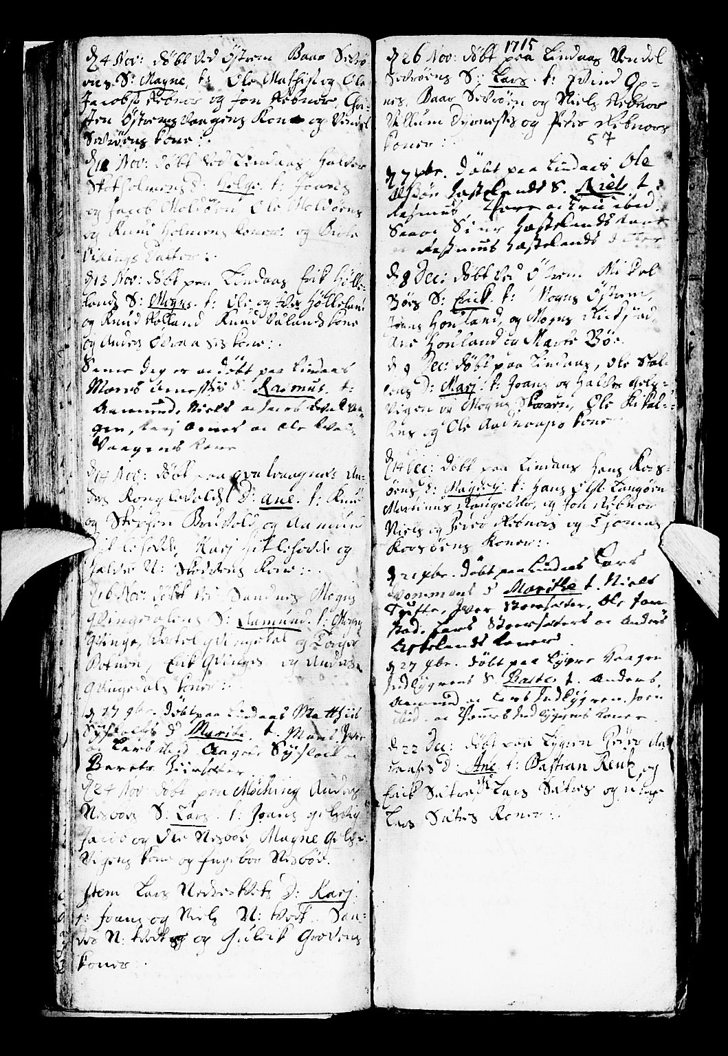 Lindås Sokneprestembete, SAB/A-76701/H/Haa: Parish register (official) no. A 1, 1699-1746, p. 57