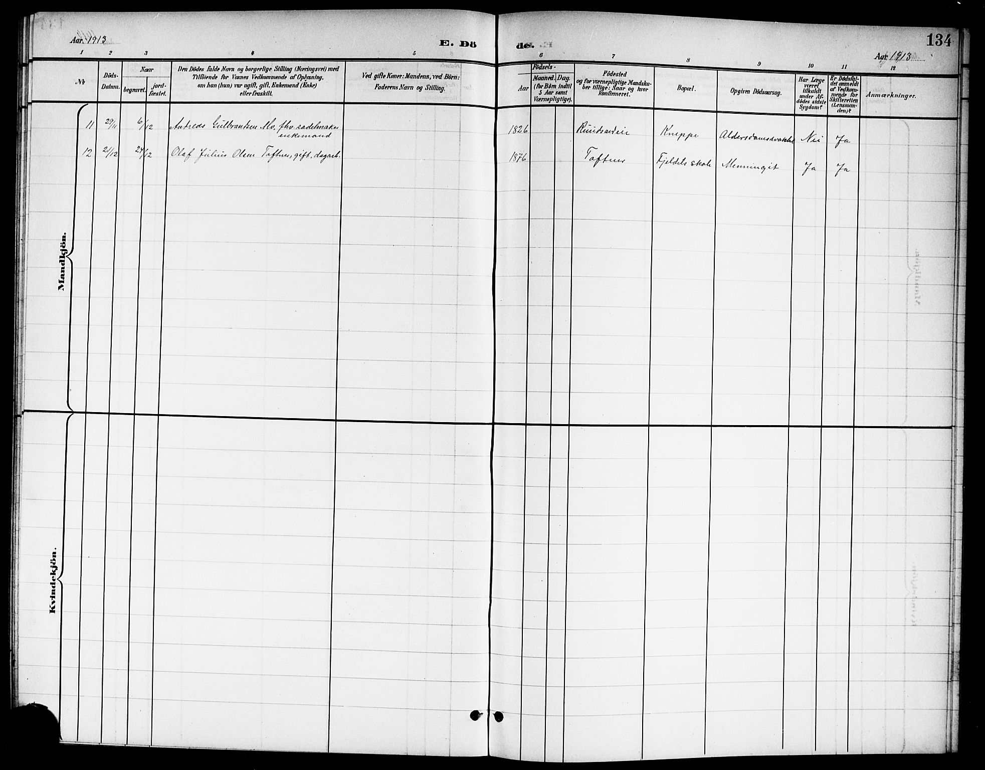 Nannestad prestekontor Kirkebøker, SAO/A-10414a/G/Ga/L0002: Parish register (copy) no. I 2, 1901-1913, p. 134