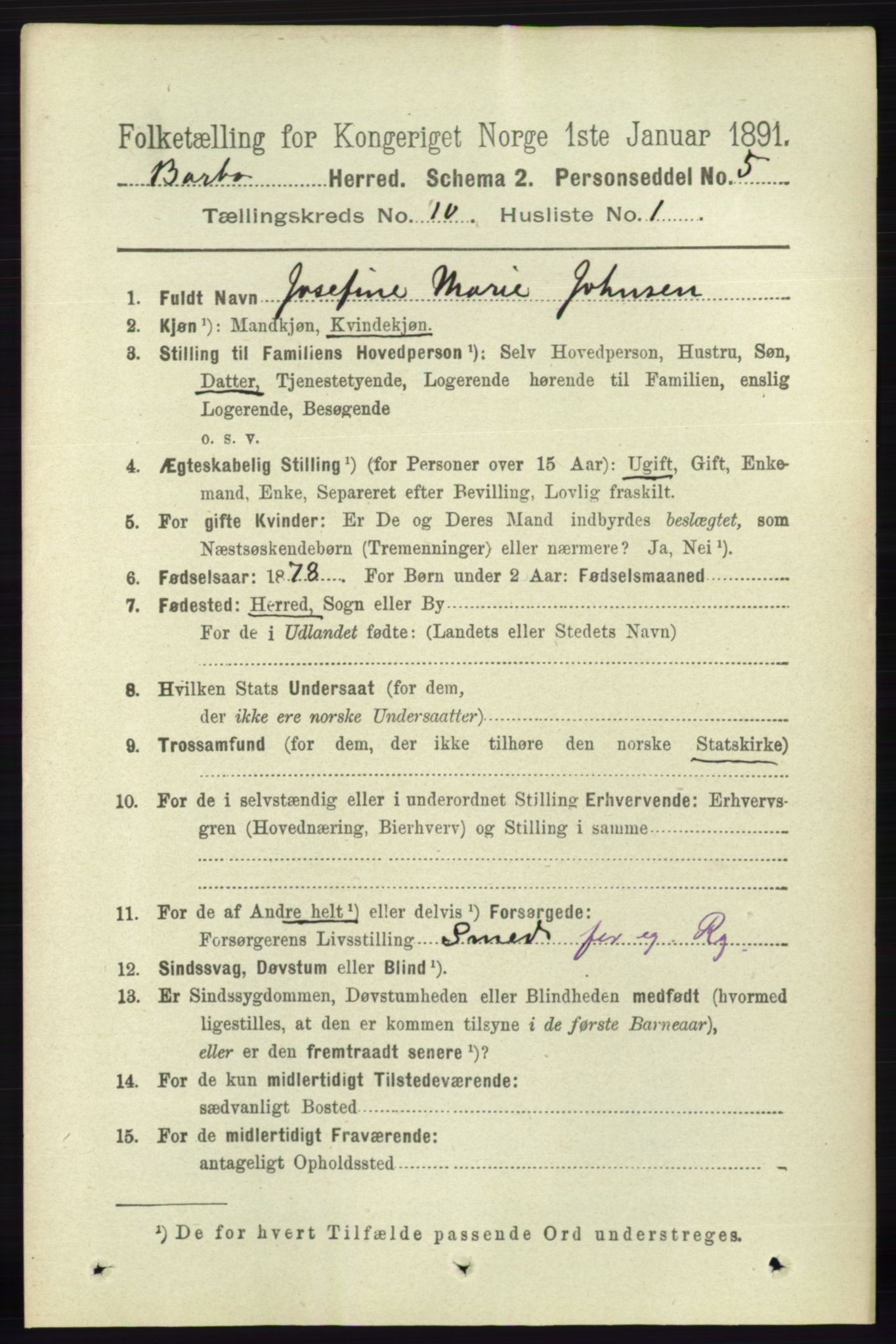 RA, 1891 census for 0990 Barbu, 1891, p. 7897