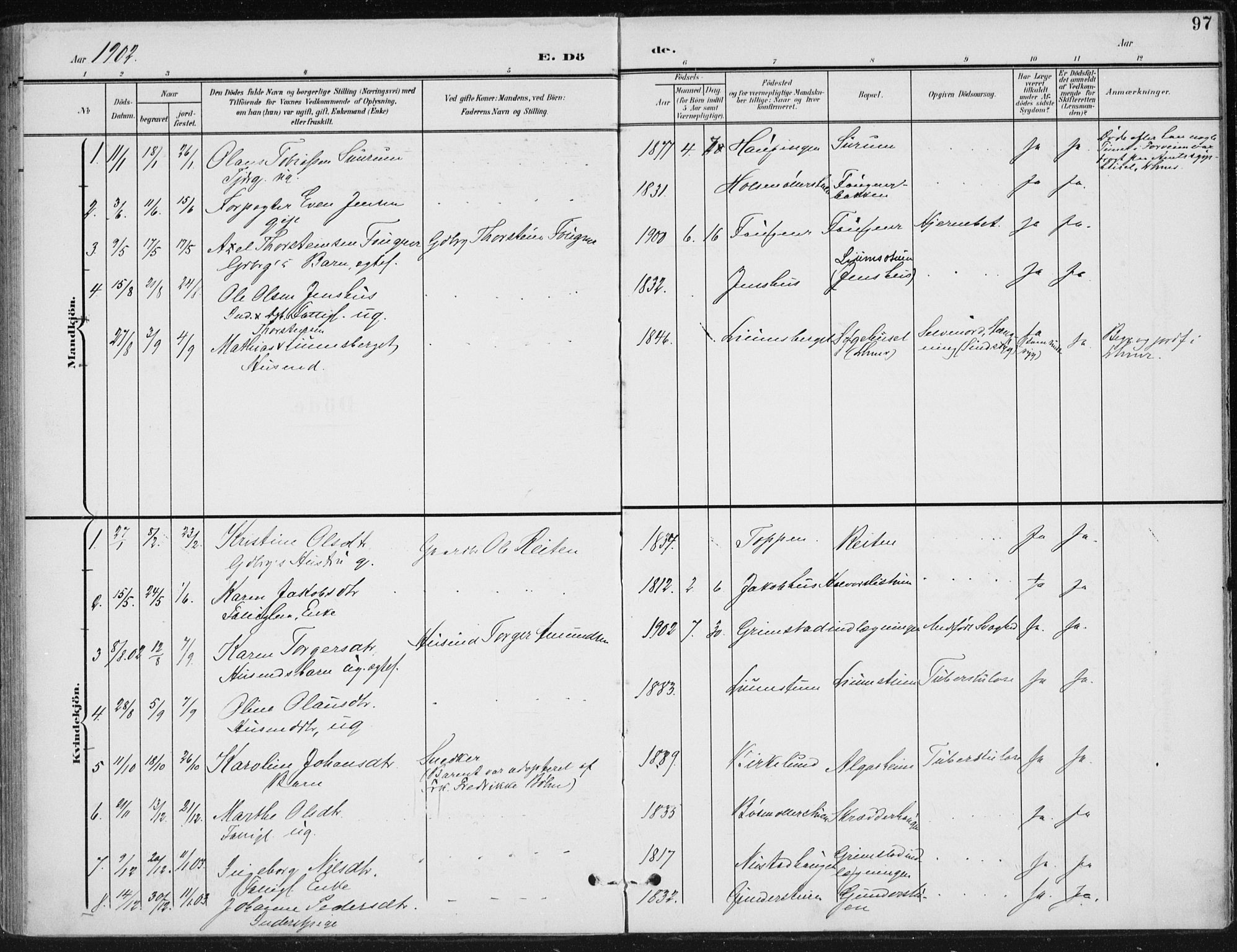 Østre Gausdal prestekontor, SAH/PREST-092/H/Ha/Haa/L0005: Parish register (official) no. 5, 1902-1920, p. 97