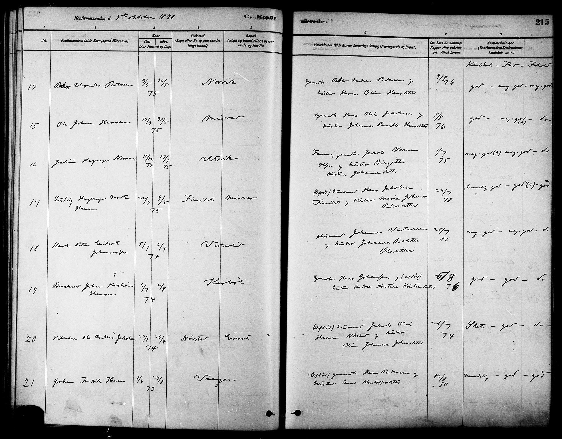 Ministerialprotokoller, klokkerbøker og fødselsregistre - Nordland, AV/SAT-A-1459/852/L0740: Parish register (official) no. 852A10, 1878-1894, p. 215