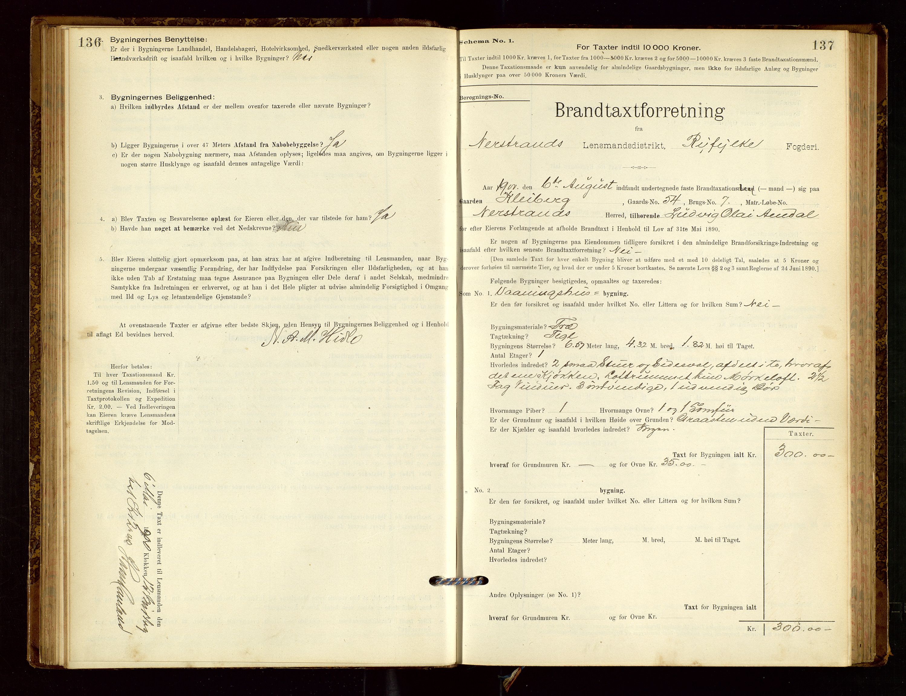 Nedstrand lensmannskontor, AV/SAST-A-100236/Gob/L0001: "Brandtaxationsprotokol for Nerstrand Lensmandsdistrikt Ryfylke fogderi", 1895-1915, p. 136-137