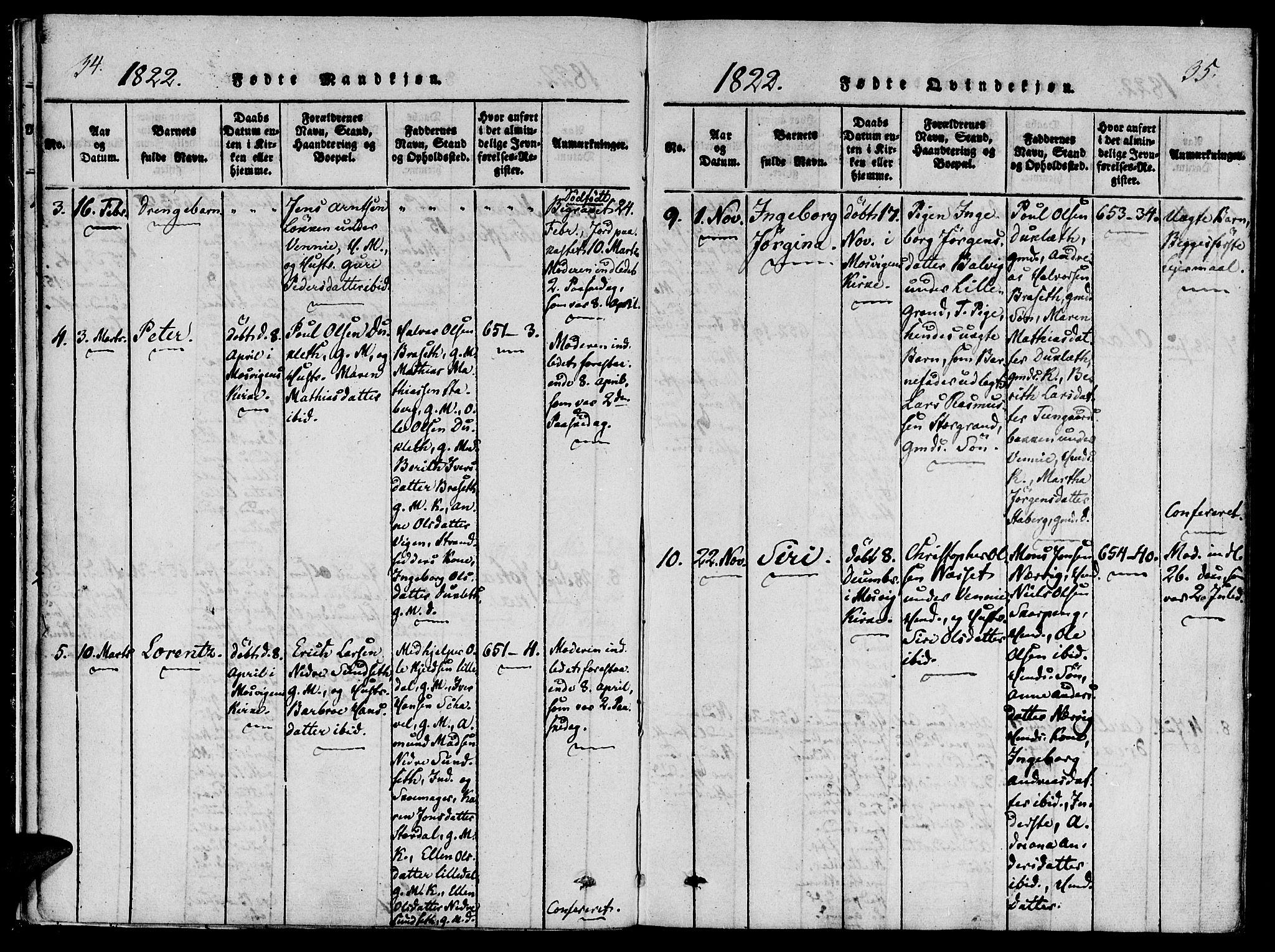 Ministerialprotokoller, klokkerbøker og fødselsregistre - Nord-Trøndelag, SAT/A-1458/733/L0322: Parish register (official) no. 733A01, 1817-1842, p. 34-35