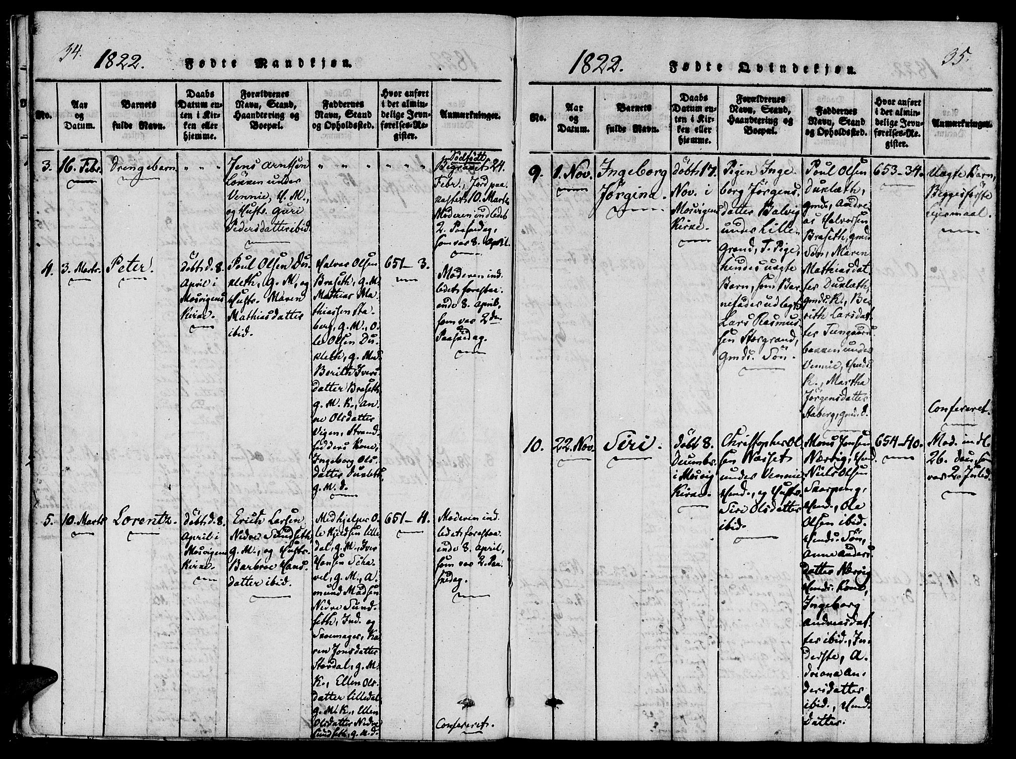 Ministerialprotokoller, klokkerbøker og fødselsregistre - Nord-Trøndelag, AV/SAT-A-1458/733/L0322: Parish register (official) no. 733A01, 1817-1842, p. 34-35