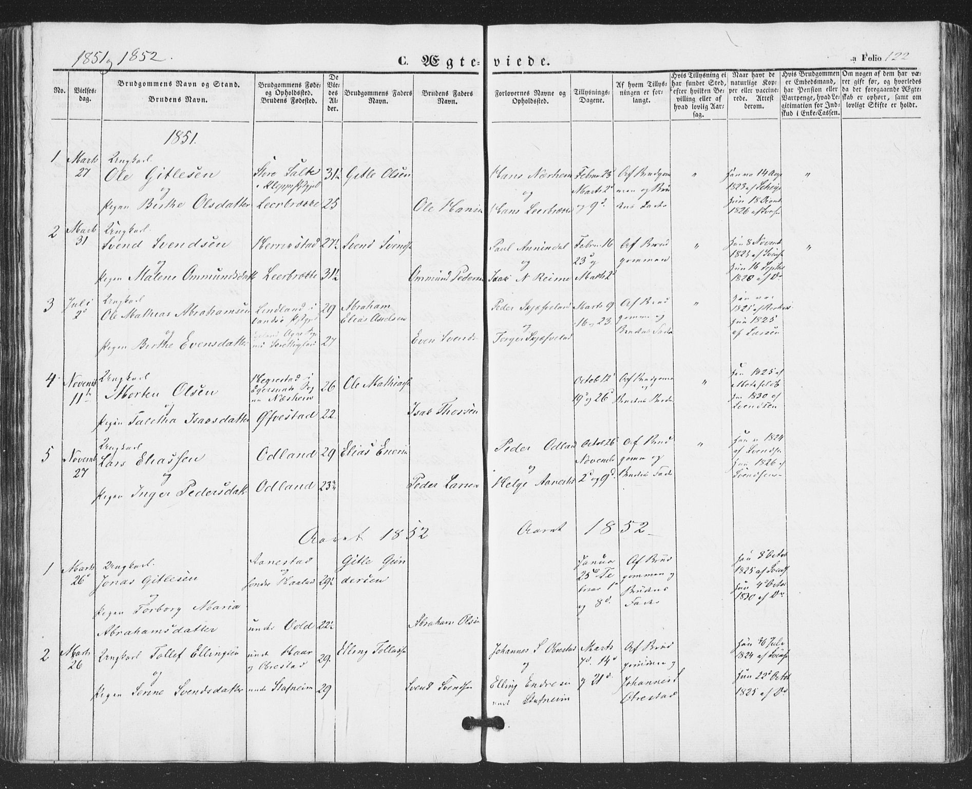 Hå sokneprestkontor, AV/SAST-A-101801/001/30BA/L0007: Parish register (official) no. A 6, 1842-1855, p. 122