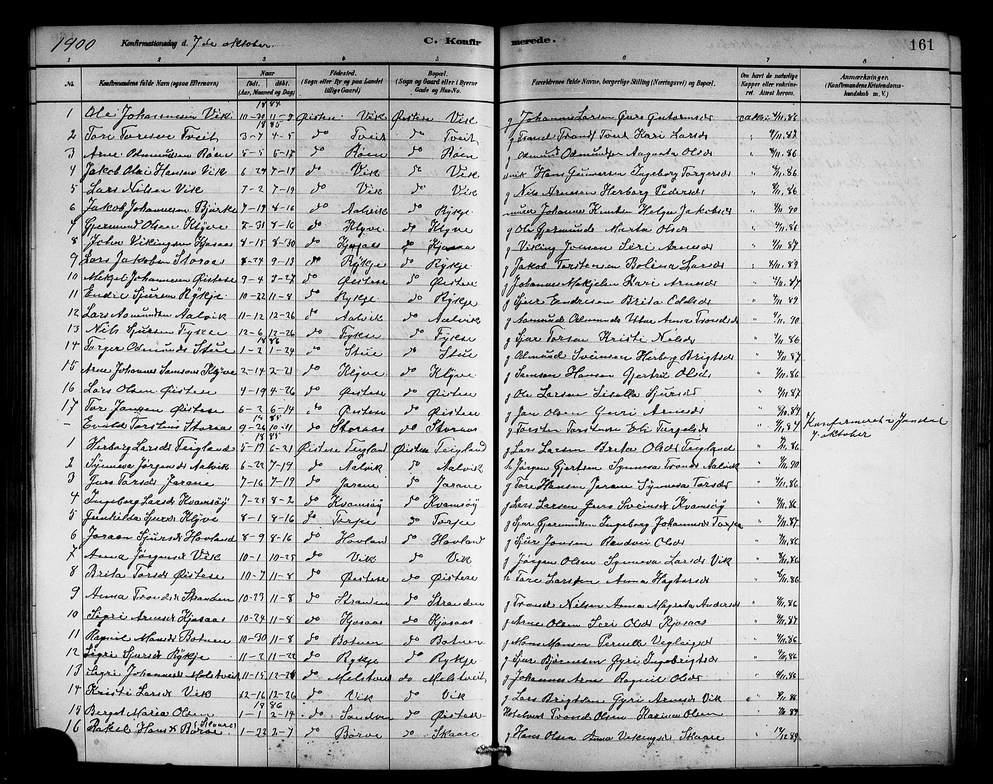Kvam sokneprestembete, SAB/A-76201/H/Hab: Parish register (copy) no. C 3, 1881-1905, p. 161