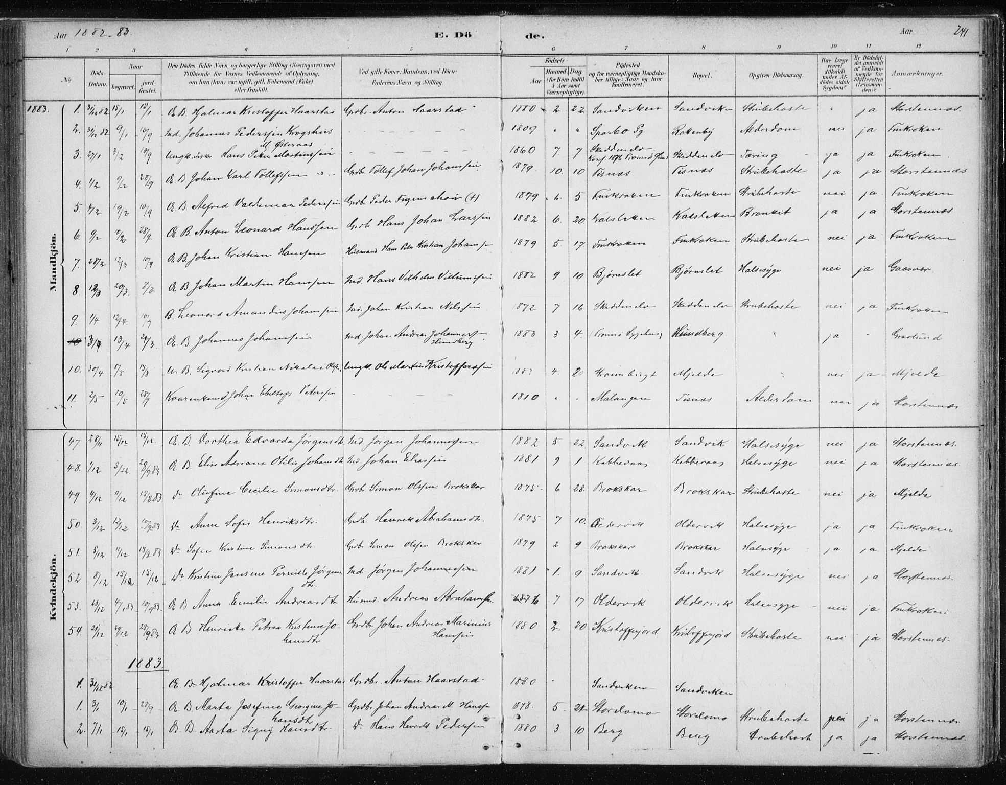 Tromsøysund sokneprestkontor, SATØ/S-1304/G/Ga/L0004kirke: Parish register (official) no. 4, 1880-1888, p. 241