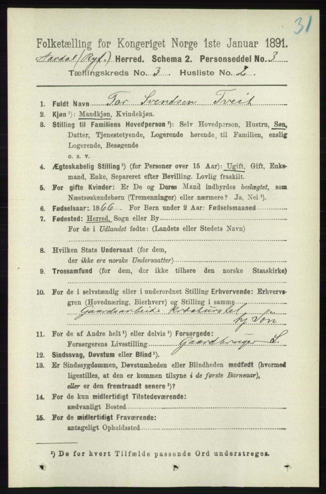 RA, 1891 census for 1131 Årdal, 1891, p. 832