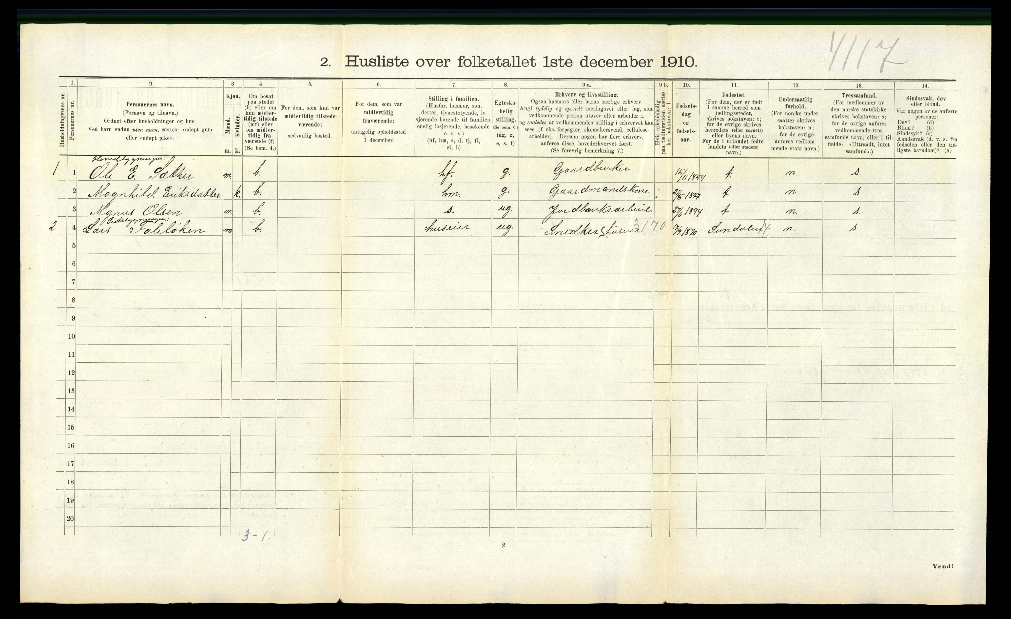 RA, 1910 census for Øksendal, 1910, p. 105
