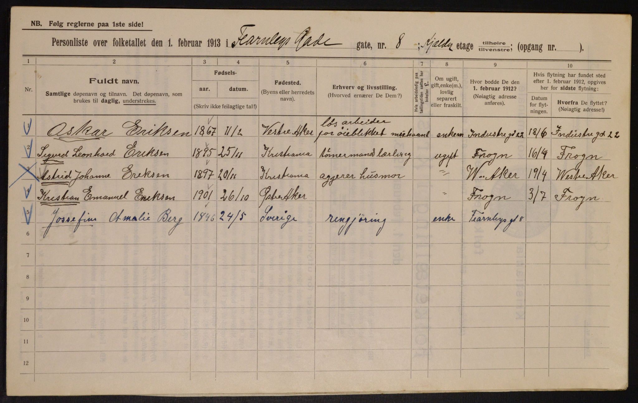 OBA, Municipal Census 1913 for Kristiania, 1913, p. 24097