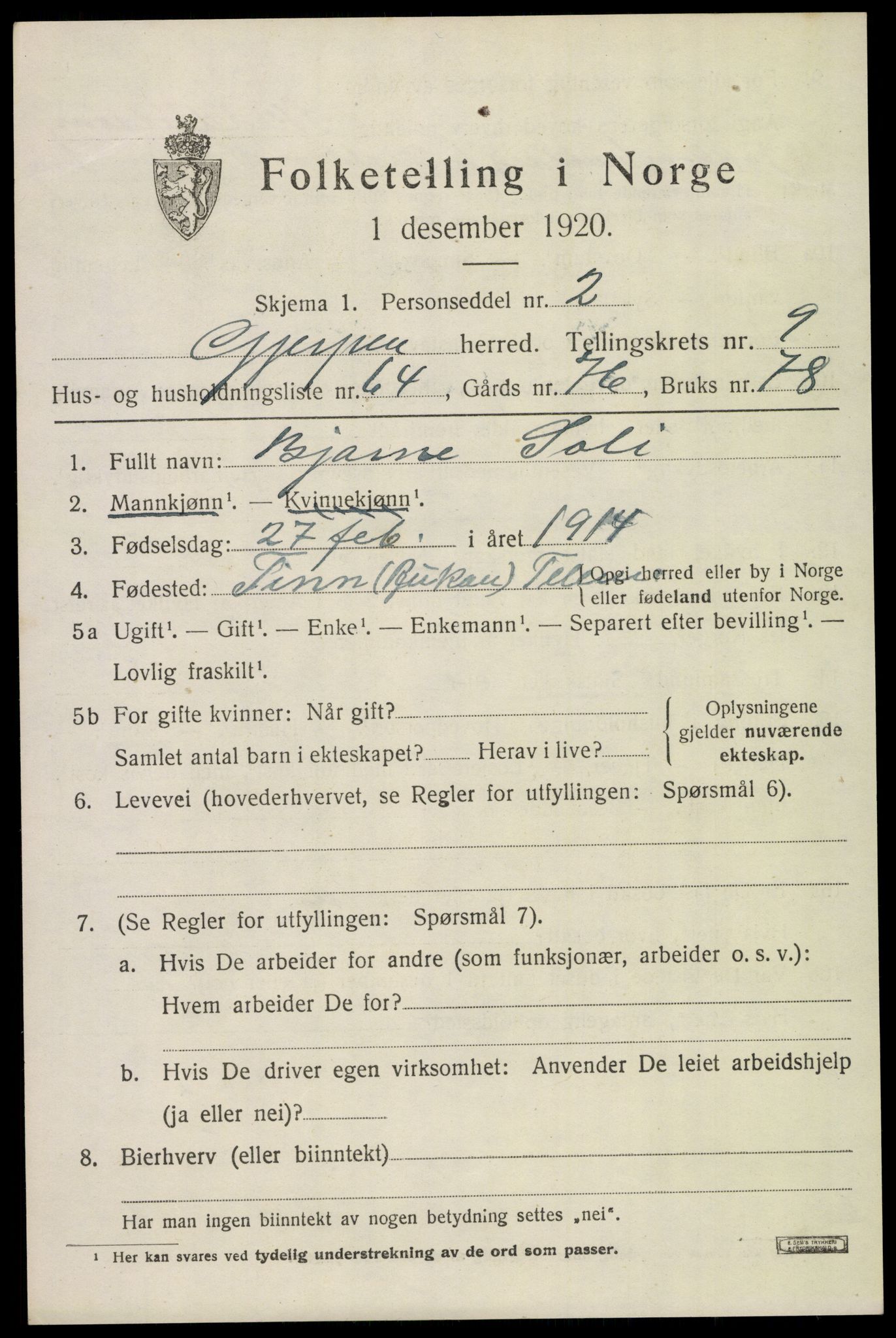 SAKO, 1920 census for Gjerpen, 1920, p. 11480