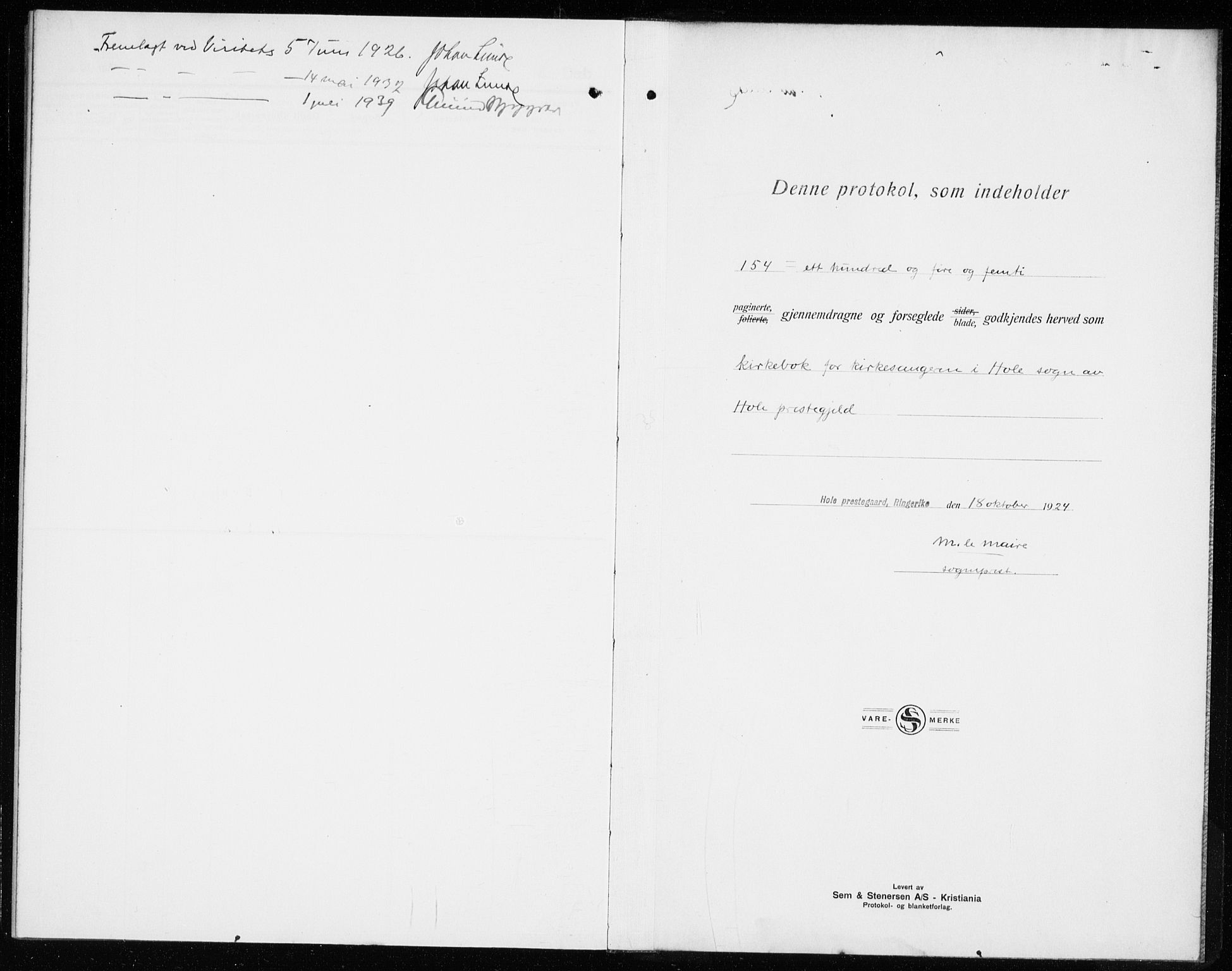 Hole kirkebøker, SAKO/A-228/G/Ga/L0005: Parish register (copy) no. I 5, 1924-1938