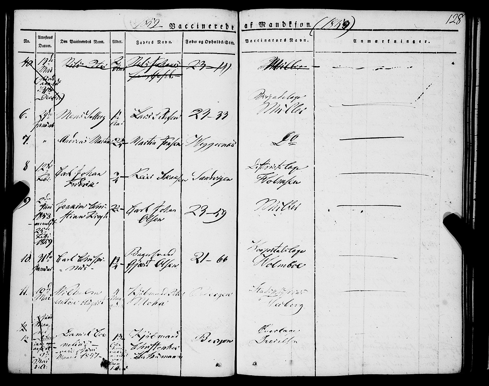 Korskirken sokneprestembete, AV/SAB-A-76101/H/Haa/L0050: Parish register (official) no. F 1, 1821-1869, p. 128