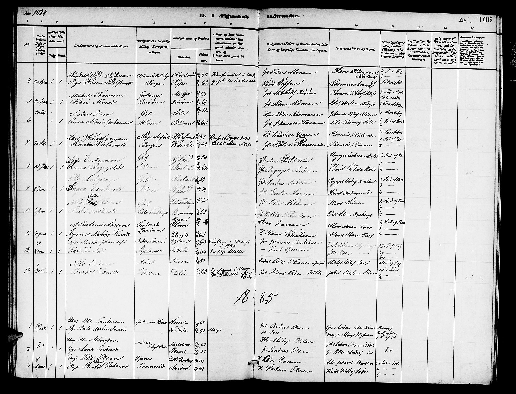 Herdla Sokneprestembete, SAB/A-75701/H/Hab: Parish register (copy) no. A 2, 1881-1888, p. 106