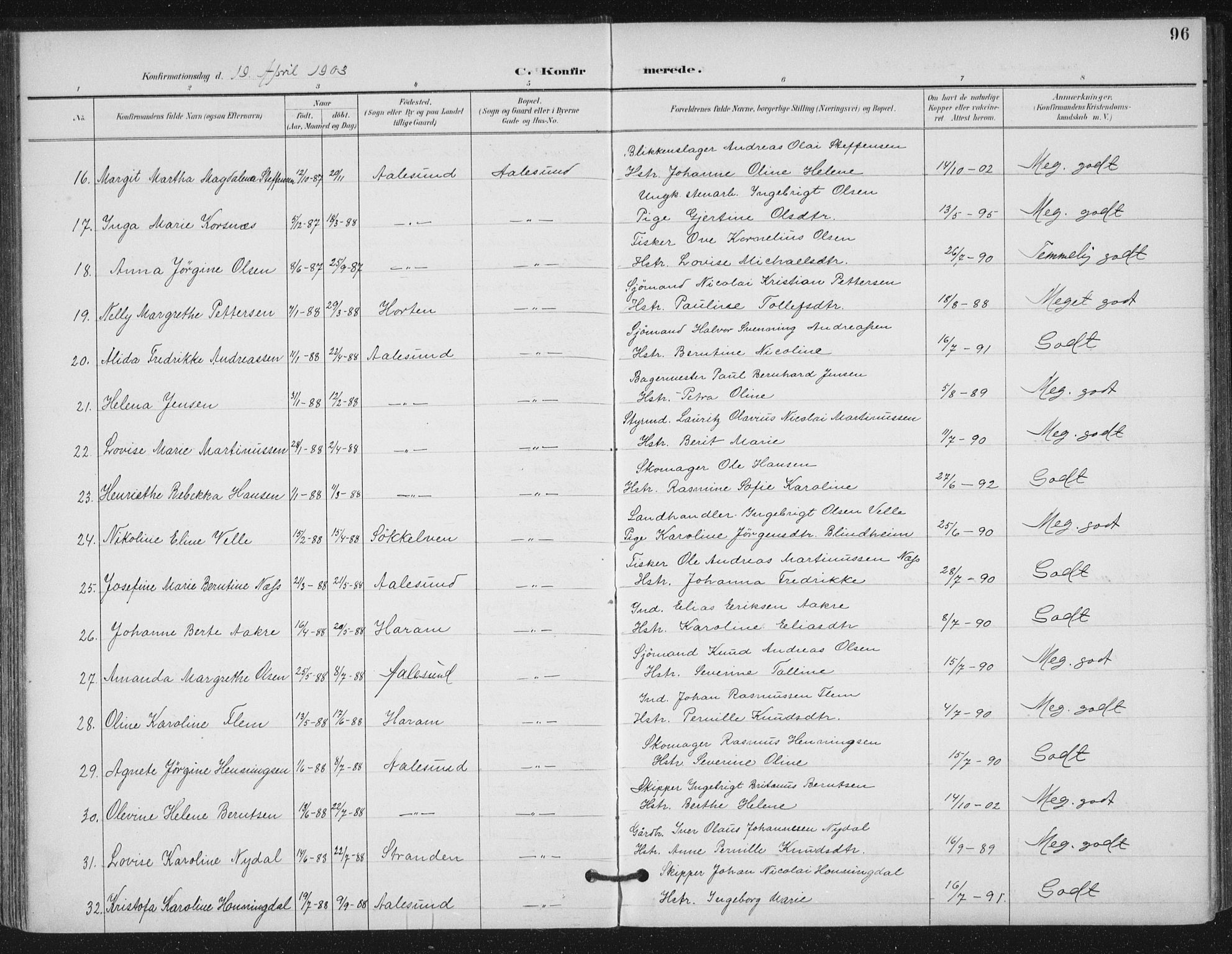 Ministerialprotokoller, klokkerbøker og fødselsregistre - Møre og Romsdal, AV/SAT-A-1454/529/L0457: Parish register (official) no. 529A07, 1894-1903, p. 96