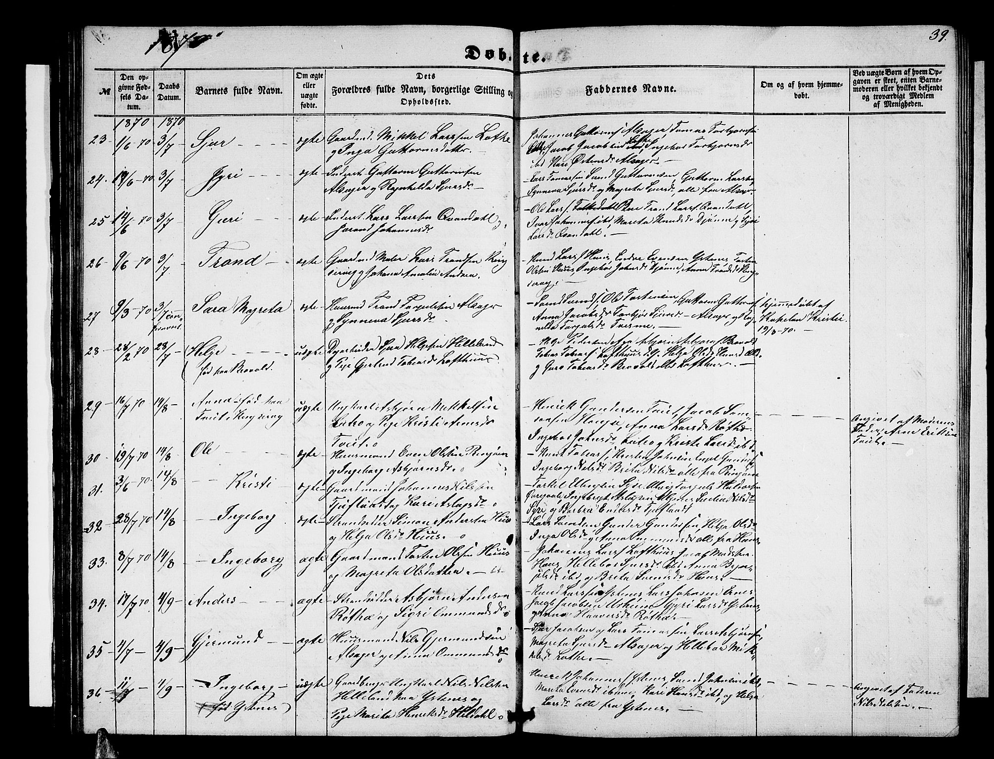 Ullensvang sokneprestembete, SAB/A-78701/H/Hab: Parish register (copy) no. E 6, 1857-1886, p. 39