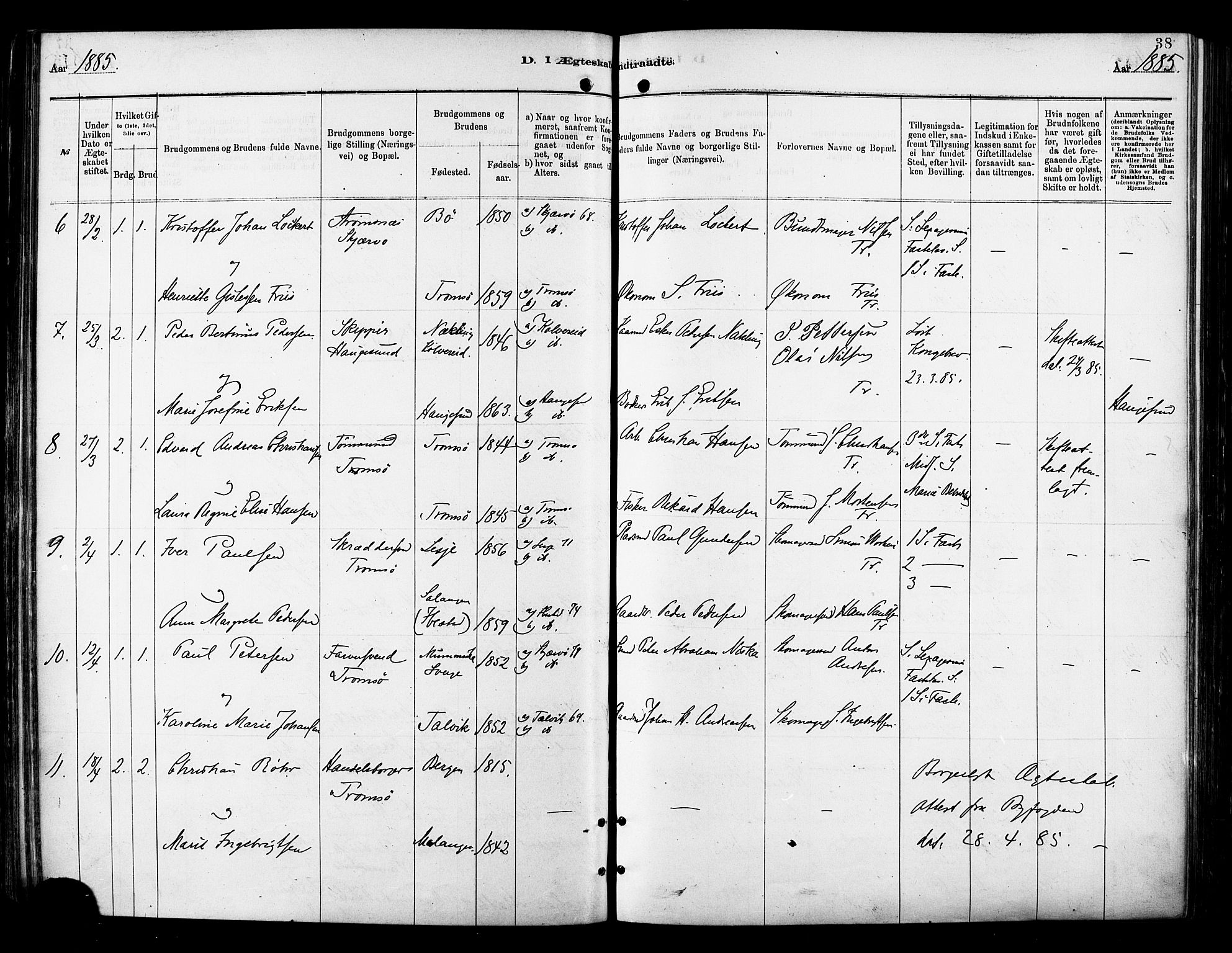 Tromsø sokneprestkontor/stiftsprosti/domprosti, SATØ/S-1343/G/Ga/L0014kirke: Parish register (official) no. 14, 1878-1888, p. 38