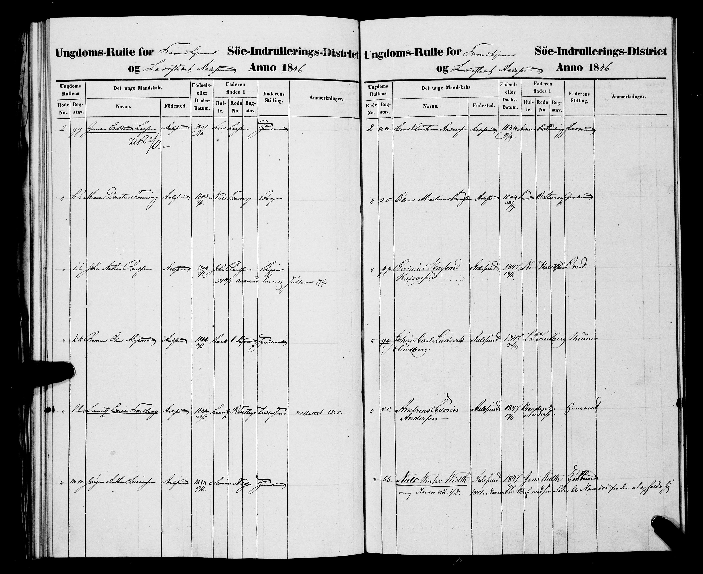 Sjøinnrulleringen - Trondhjemske distrikt, AV/SAT-A-5121/01/L0307: Hovedrulle, ungdomsrulle og ekstrarulle for Ålesund by, 1831-1846