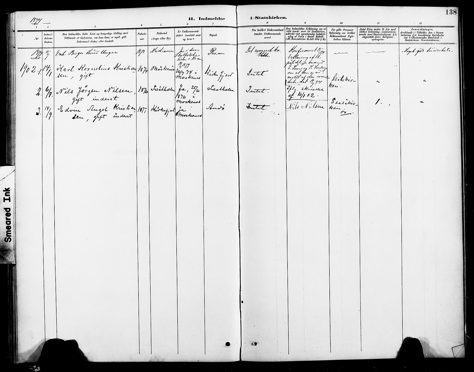 Ministerialprotokoller, klokkerbøker og fødselsregistre - Nordland, AV/SAT-A-1459/886/L1220: Parish register (official) no. 886A02, 1892-1903, p. 138