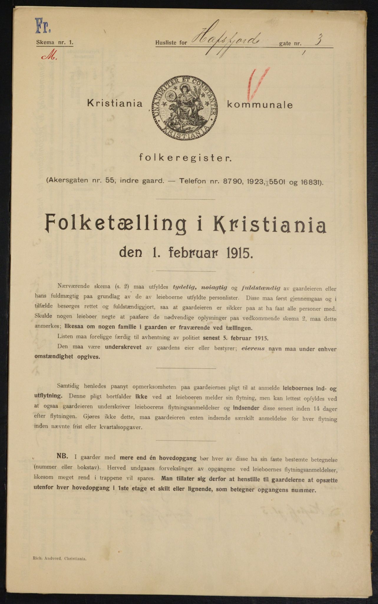 OBA, Municipal Census 1915 for Kristiania, 1915, p. 32908