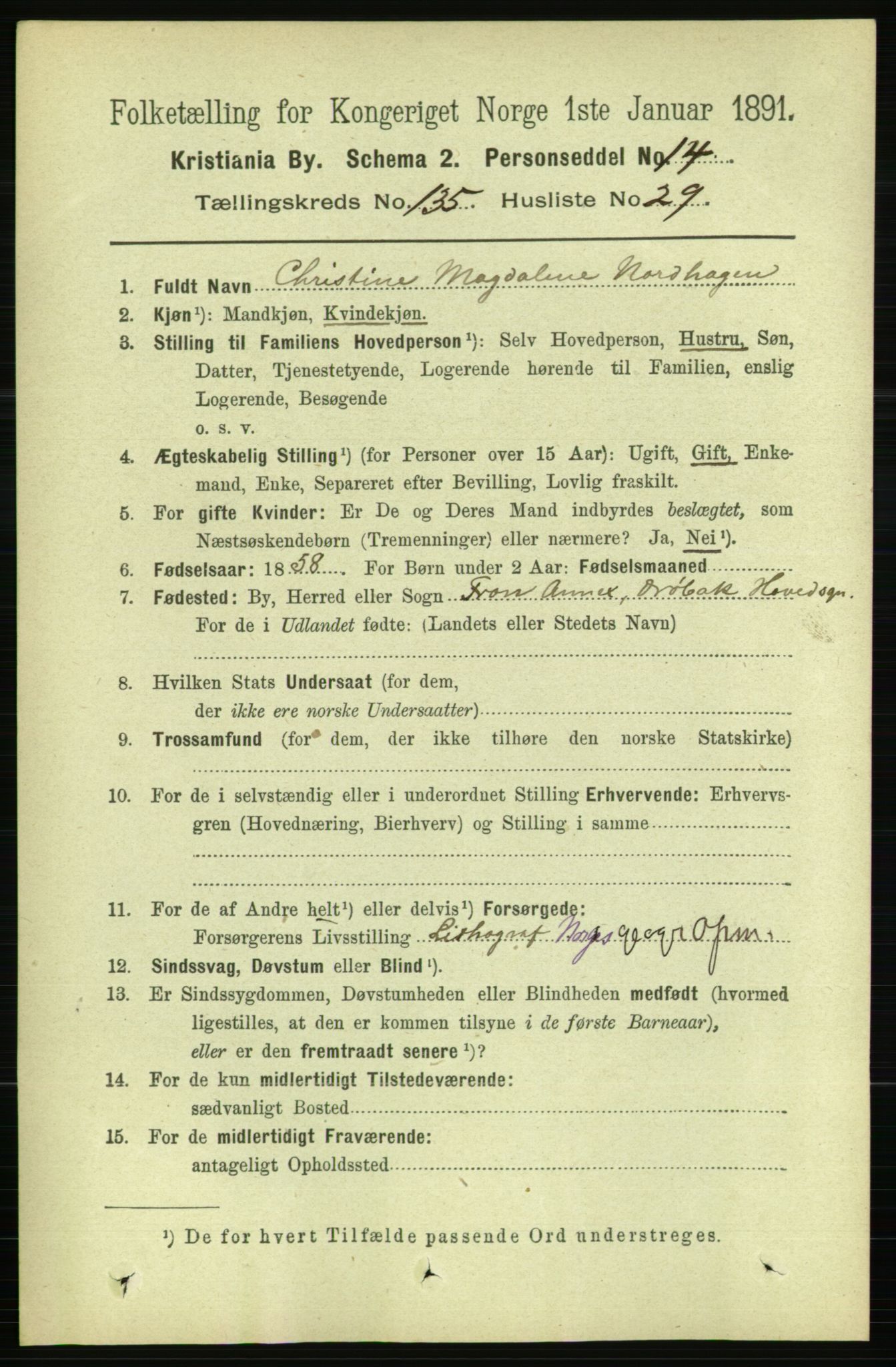 RA, 1891 census for 0301 Kristiania, 1891, p. 74915