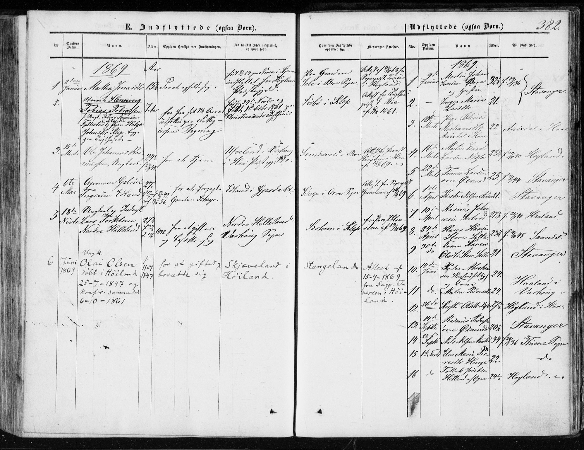 Klepp sokneprestkontor, SAST/A-101803/001/3/30BA/L0005: Parish register (official) no. A 5, 1853-1870, p. 382