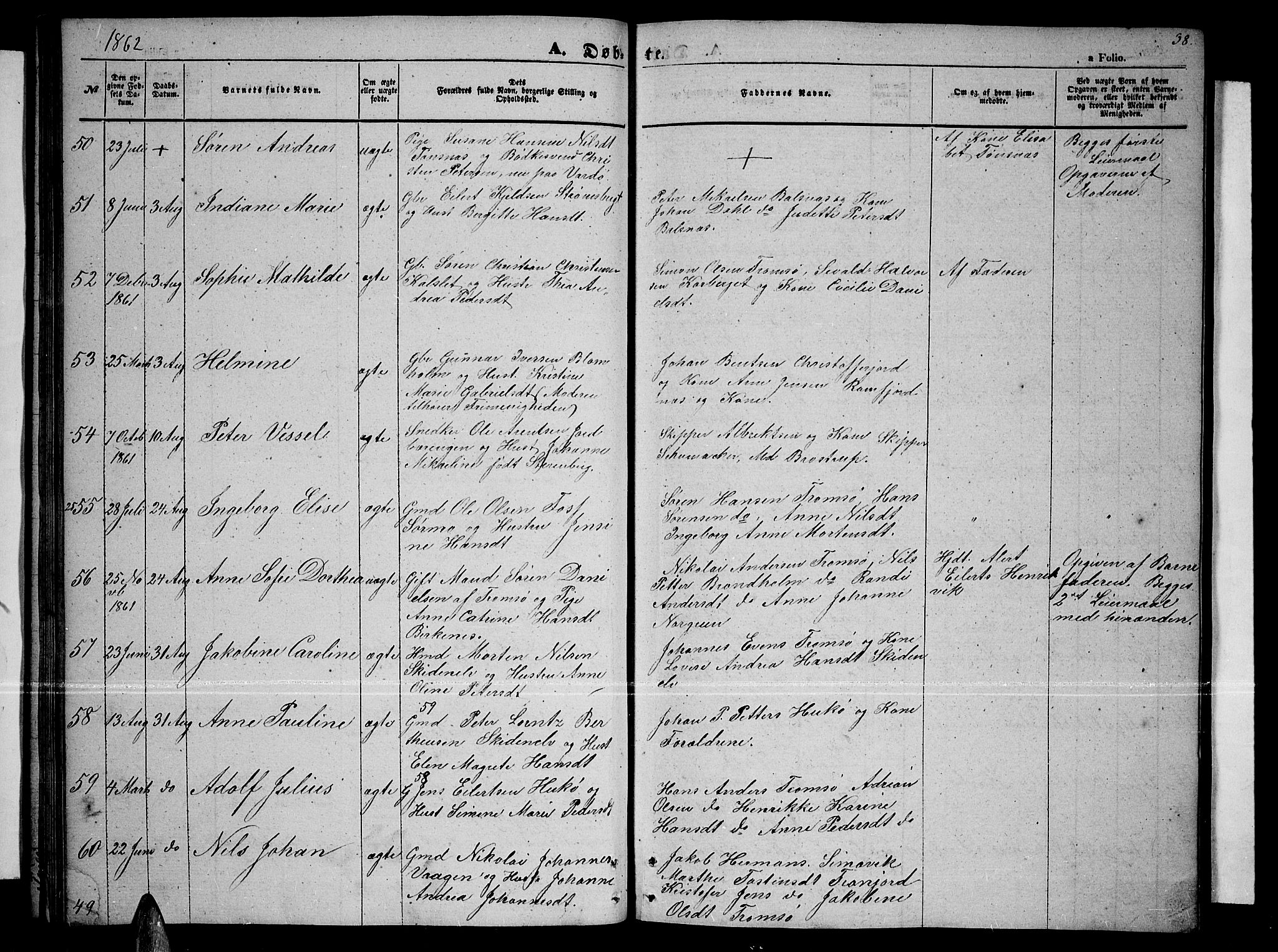 Tromsøysund sokneprestkontor, AV/SATØ-S-1304/G/Gb/L0001klokker: Parish register (copy) no. 1, 1857-1869, p. 38