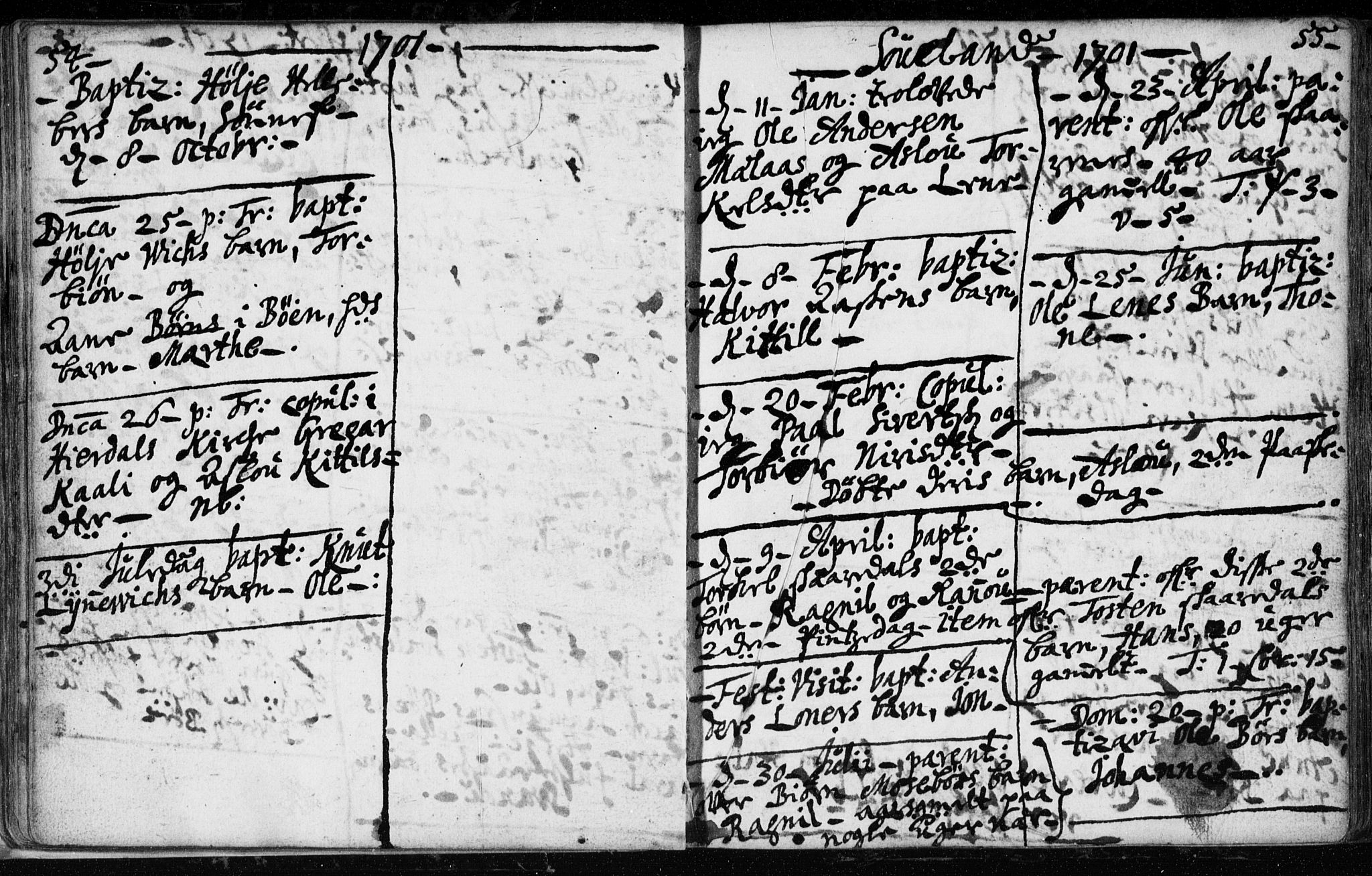 Hjartdal kirkebøker, SAKO/A-270/F/Fa/L0001: Parish register (official) no. I 1, 1685-1714, p. 54-55