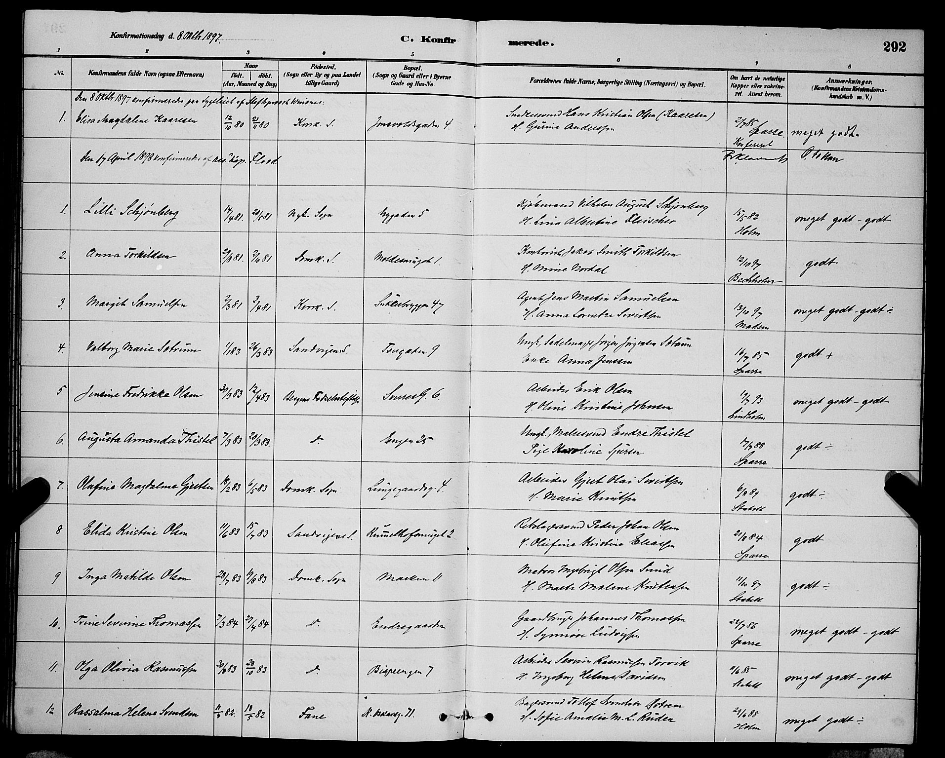 Domkirken sokneprestembete, SAB/A-74801/H/Hab/L0024: Parish register (copy) no. C 4, 1880-1899, p. 292
