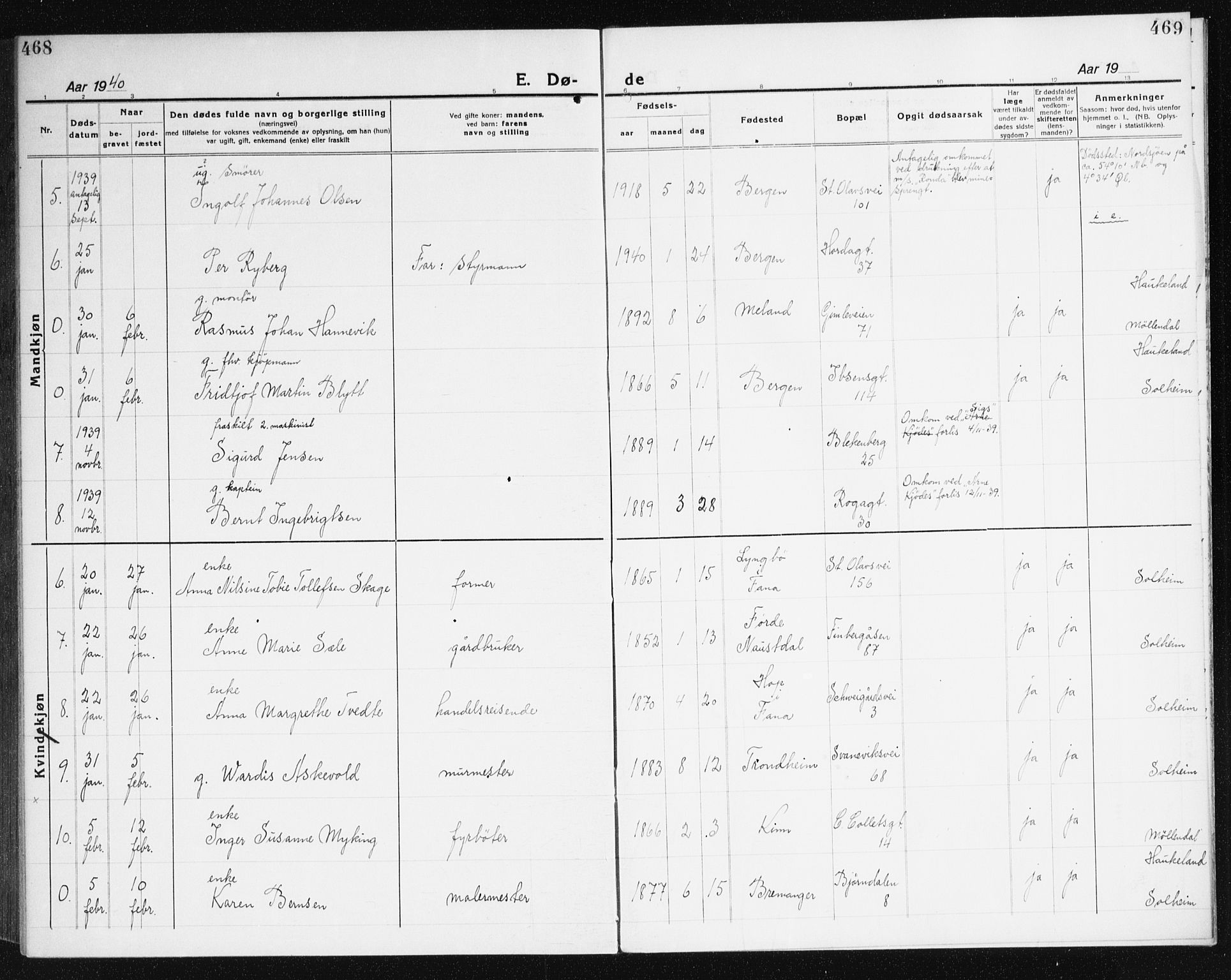 Årstad Sokneprestembete, AV/SAB-A-79301/H/Haa/L0010: Parish register (official) no. E 1, 1921-1940, p. 468-469