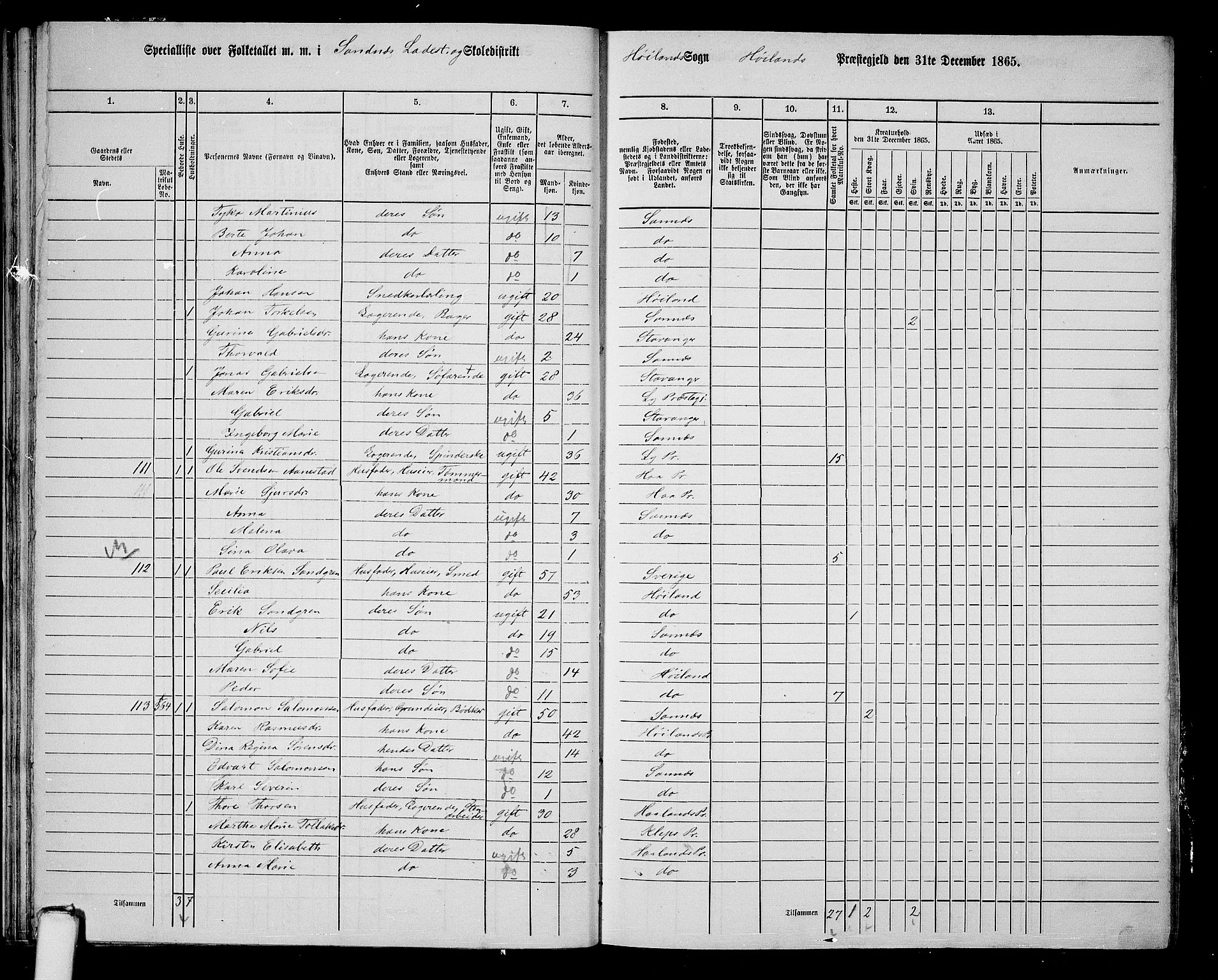 RA, 1865 census for Høyland, 1865, p. 178