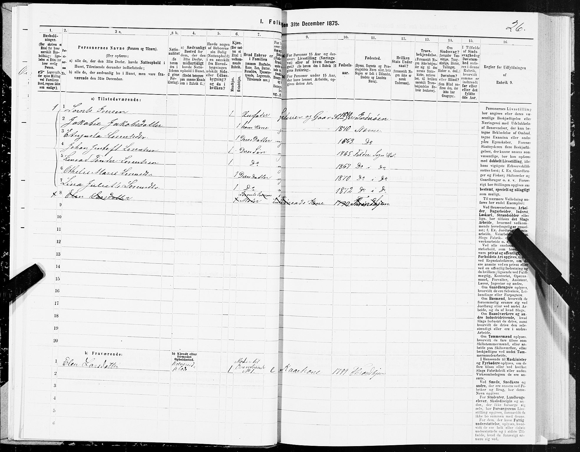 SAT, 1875 census for 1752P Kolvereid, 1875, p. 3026