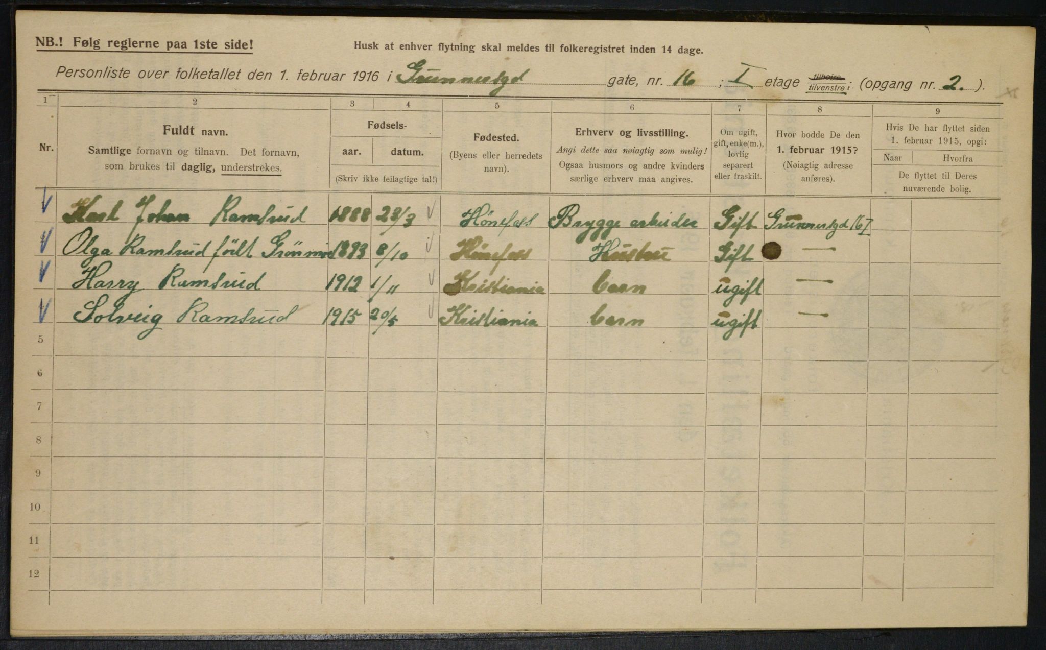 OBA, Municipal Census 1916 for Kristiania, 1916, p. 31667