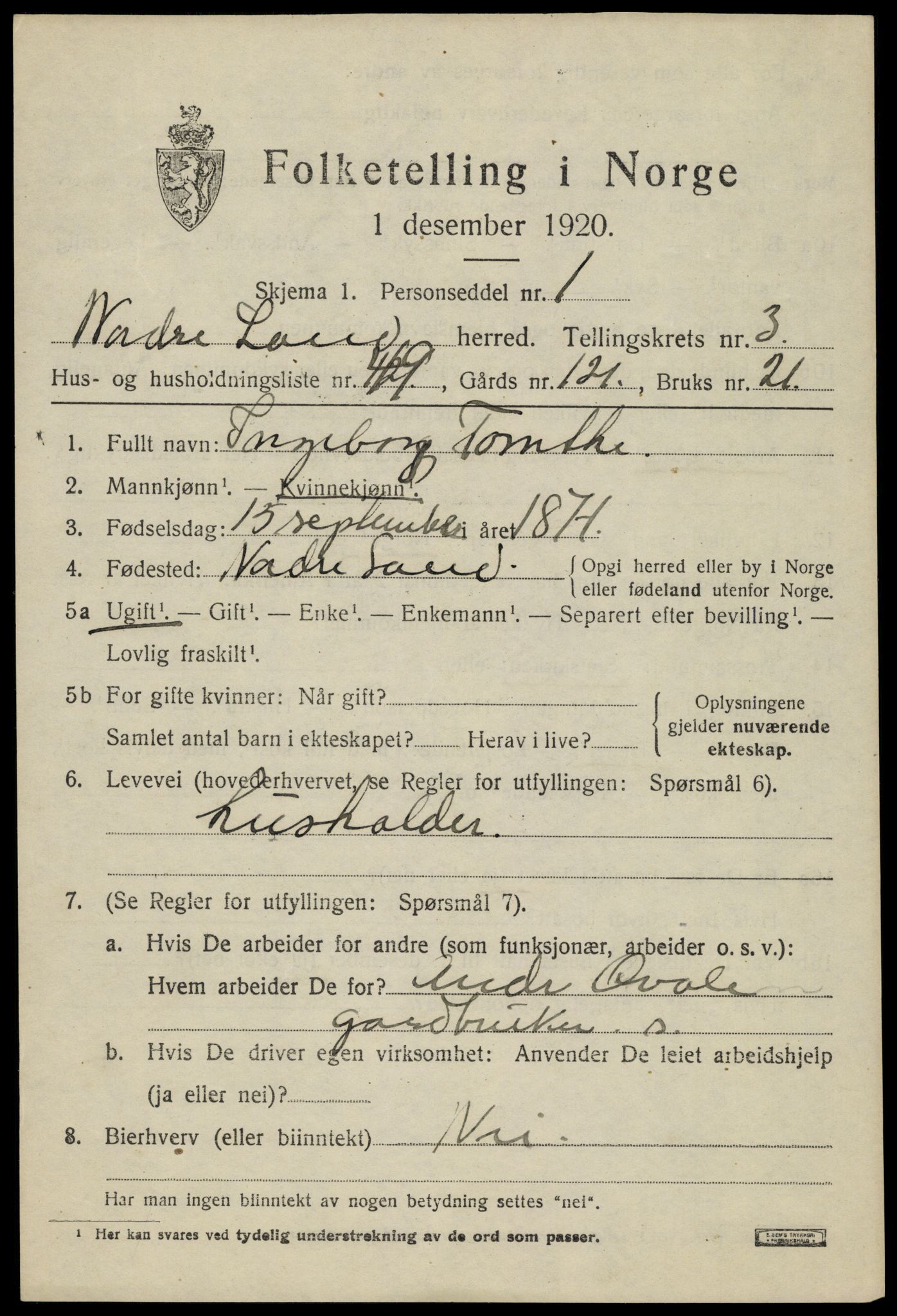 SAH, 1920 census for Nordre Land, 1920, p. 2954