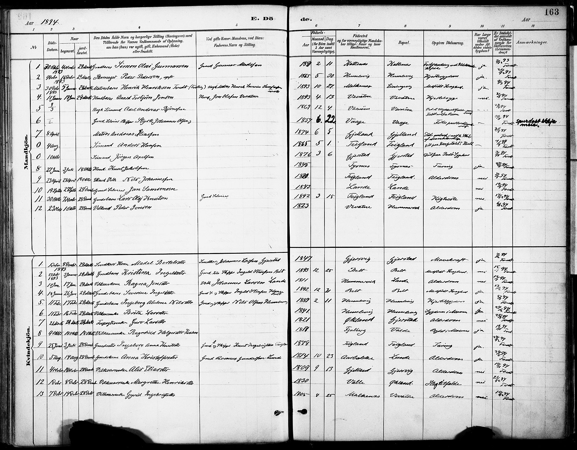 Tysnes sokneprestembete, SAB/A-78601/H/Haa: Parish register (official) no. B 1, 1887-1906, p. 163