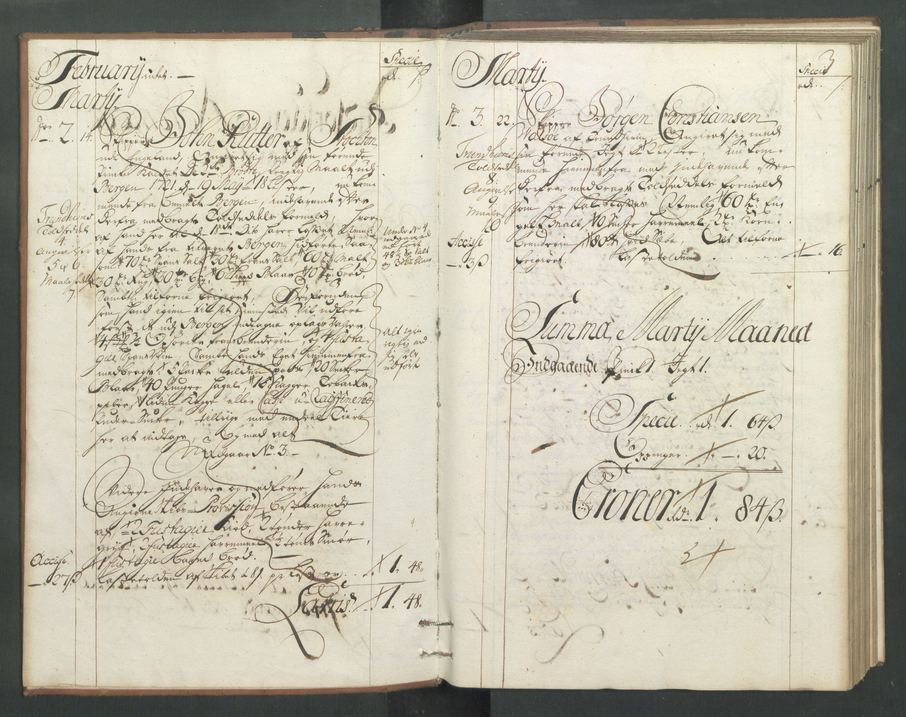 Generaltollkammeret, tollregnskaper, RA/EA-5490/R32/L0005/0001: Tollregnskaper Kristiansund / Hovedtollbok, 1733, p. 2b-3a