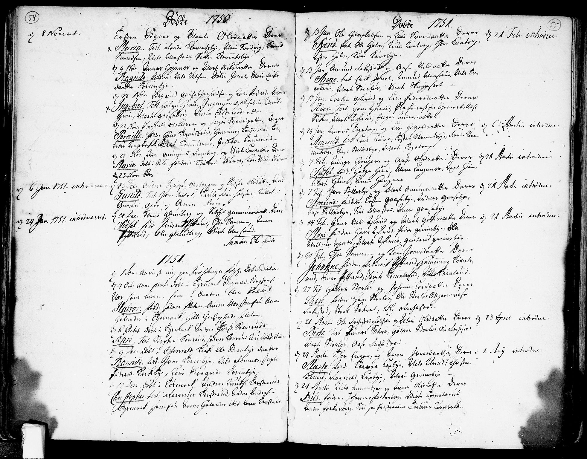 Rødenes prestekontor Kirkebøker, SAO/A-2005/F/Fa/L0002: Parish register (official) no. I 2, 1733-1776, p. 54-55