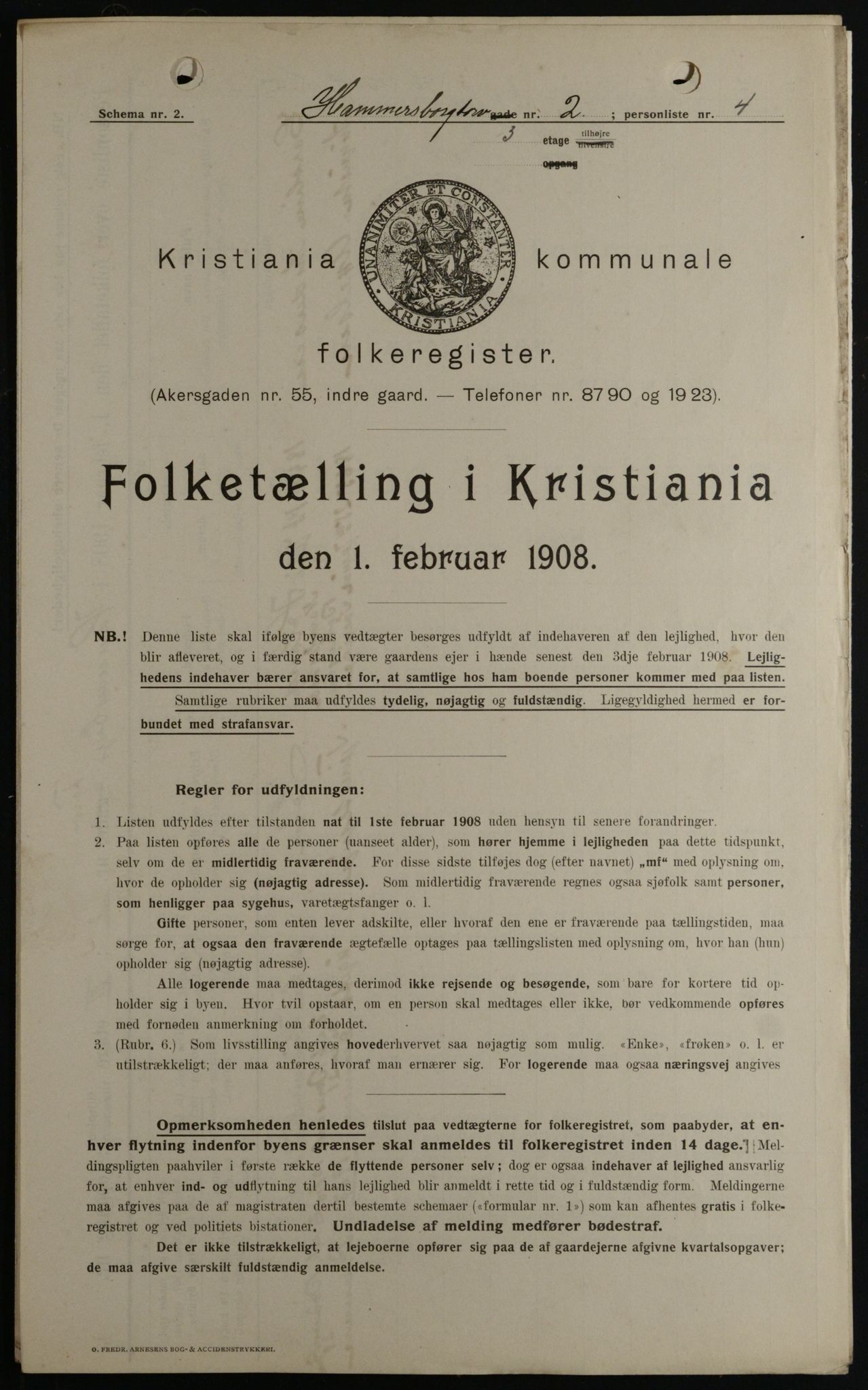 OBA, Municipal Census 1908 for Kristiania, 1908, p. 31000