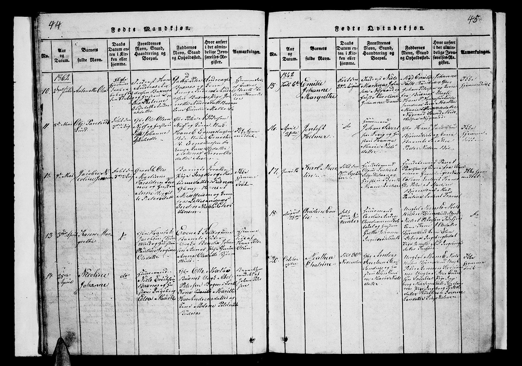 Ministerialprotokoller, klokkerbøker og fødselsregistre - Nordland, SAT/A-1459/899/L1446: Parish register (copy) no. 899C01, 1820-1868, p. 44-45