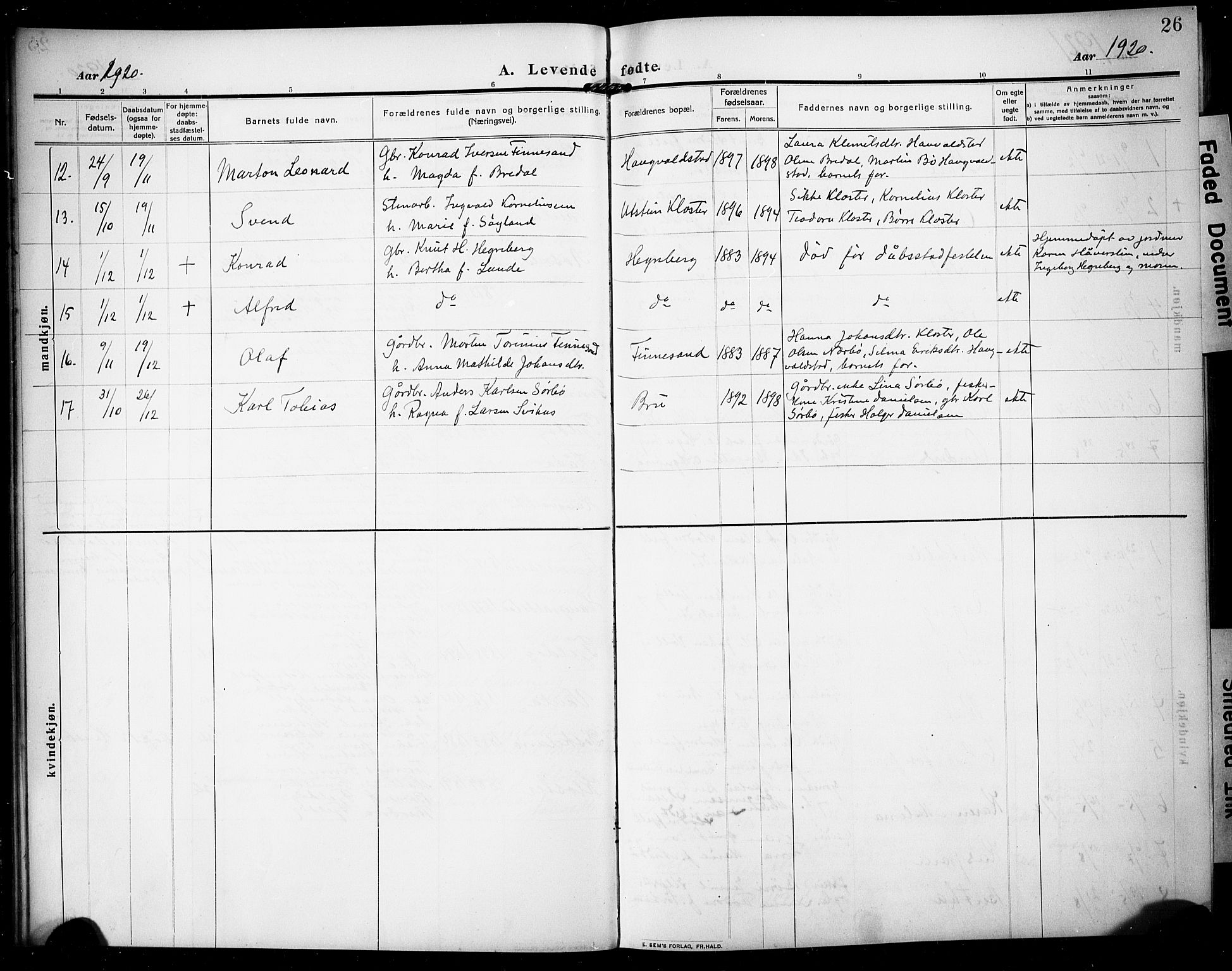 Rennesøy sokneprestkontor, SAST/A -101827/H/Ha/Hab/L0013: Parish register (copy) no. B 12, 1907-1928, p. 26