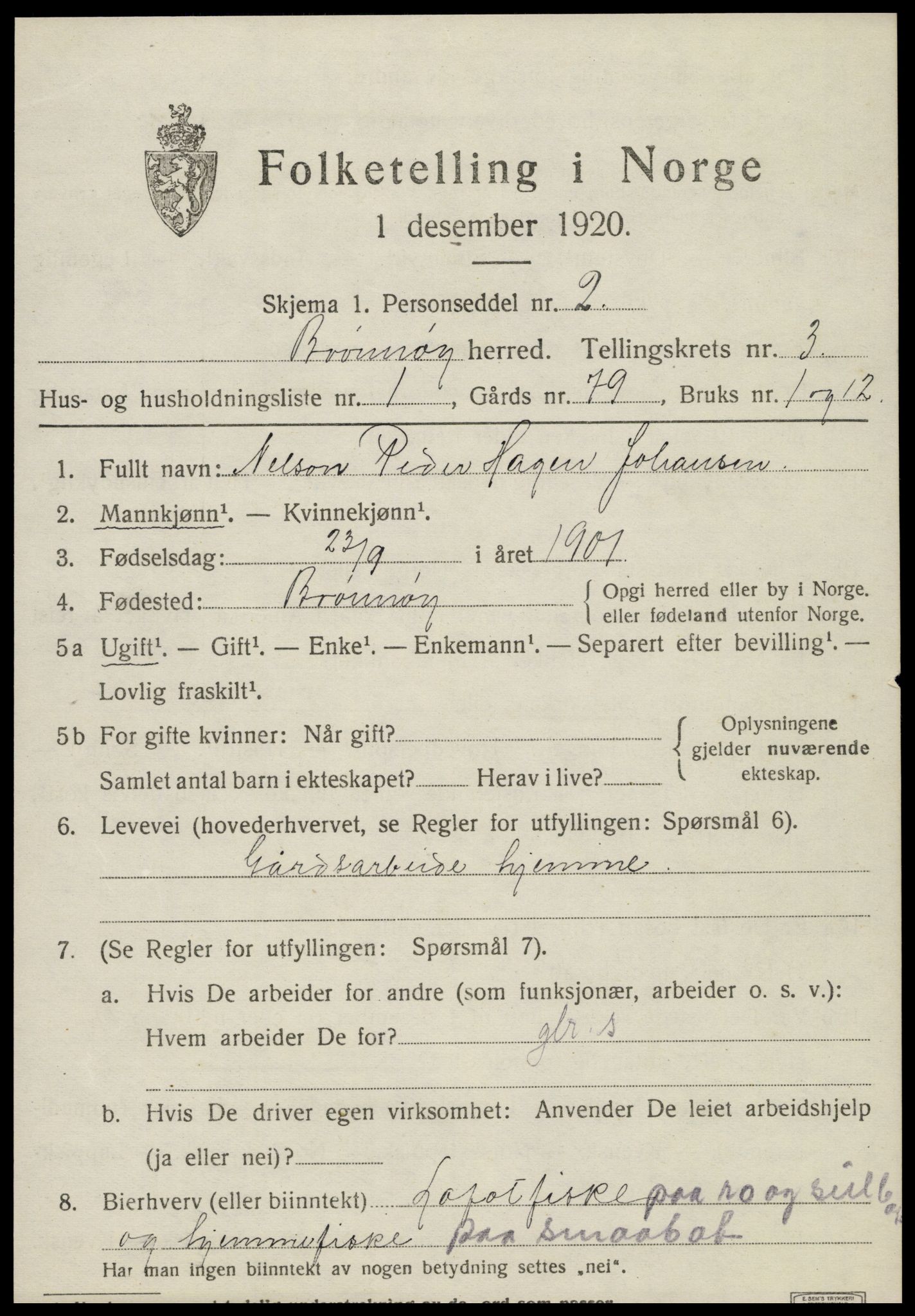 SAT, 1920 census for Brønnøy, 1920, p. 2480