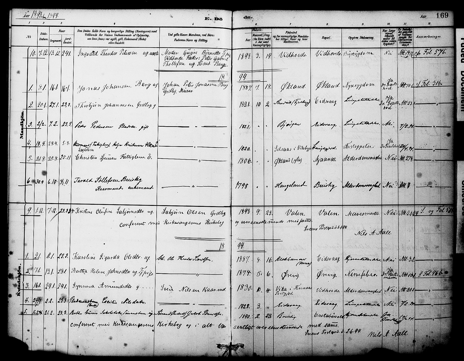 Sveio Sokneprestembete, SAB/A-78501/H/Haa: Parish register (official) no. C 2, 1881-1899, p. 169