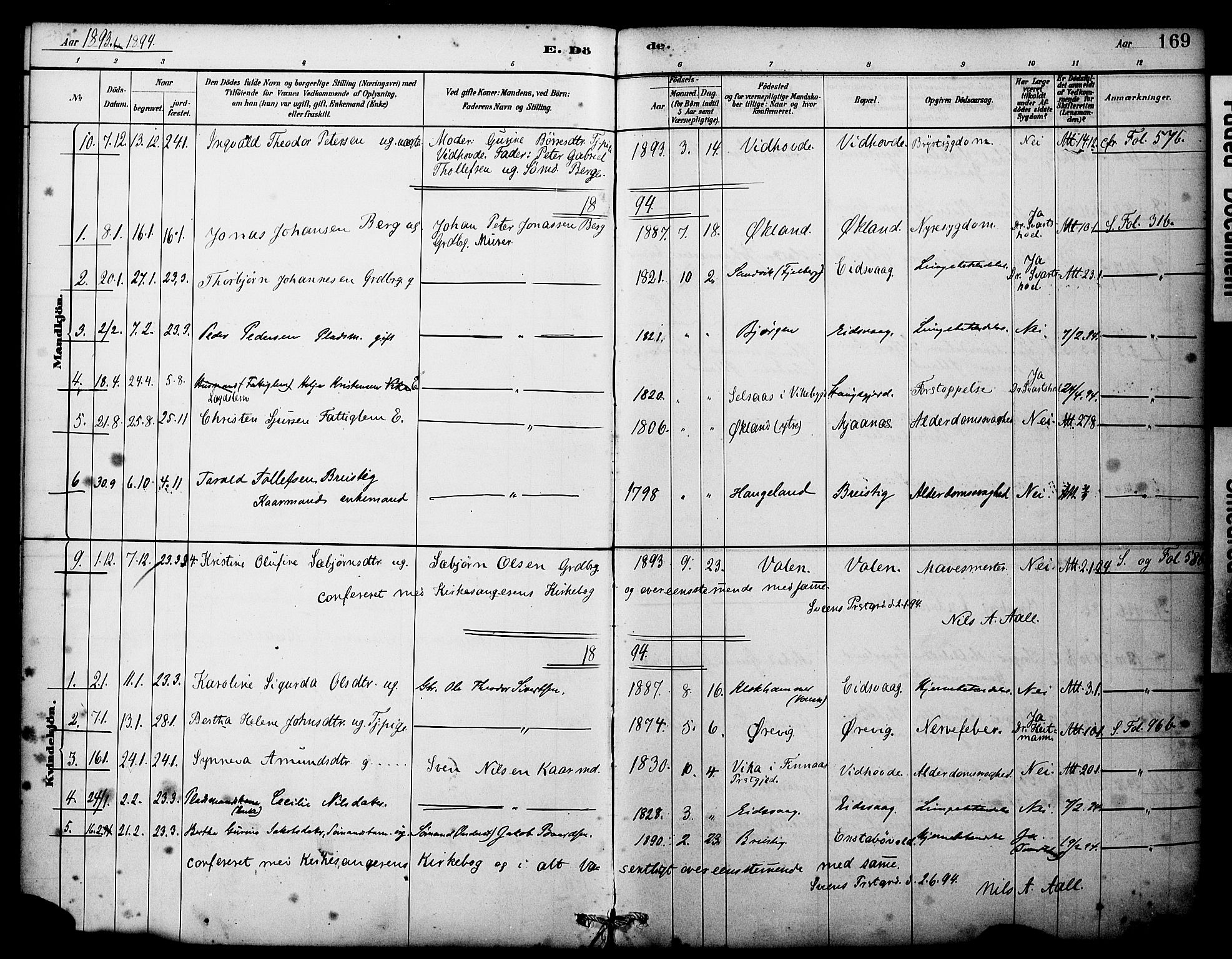 Sveio Sokneprestembete, AV/SAB-A-78501/H/Haa: Parish register (official) no. C 2, 1881-1899, p. 169