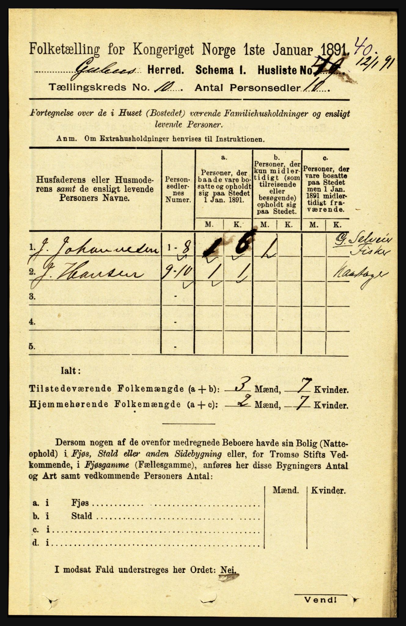 RA, 1891 census for 1411 Gulen, 1891, p. 3297